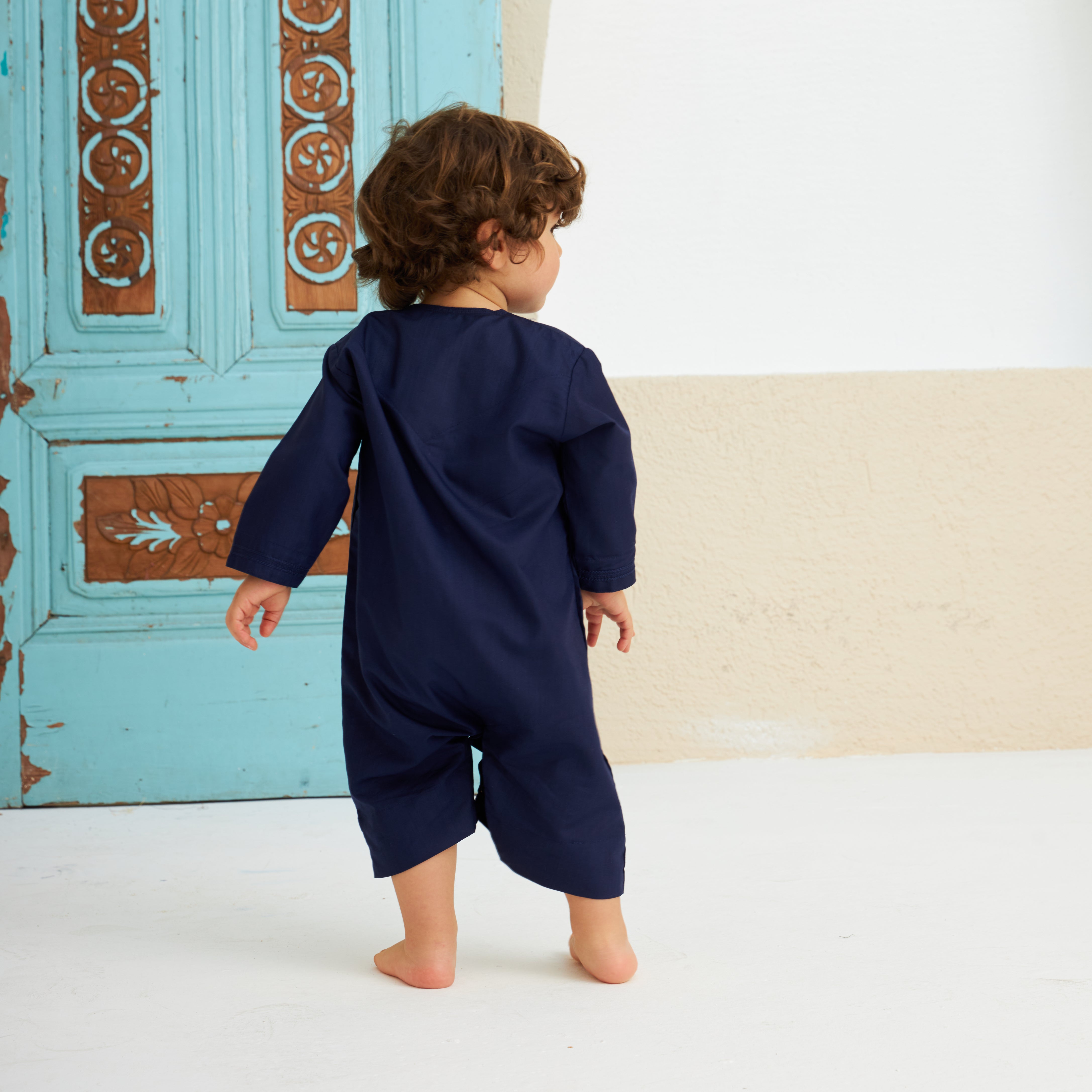Emirati Kandora for Babies - Navy Blue Traditional Arabic Dress for Boys & Girls - Perfect for Eid, Weddings & Special Occasions