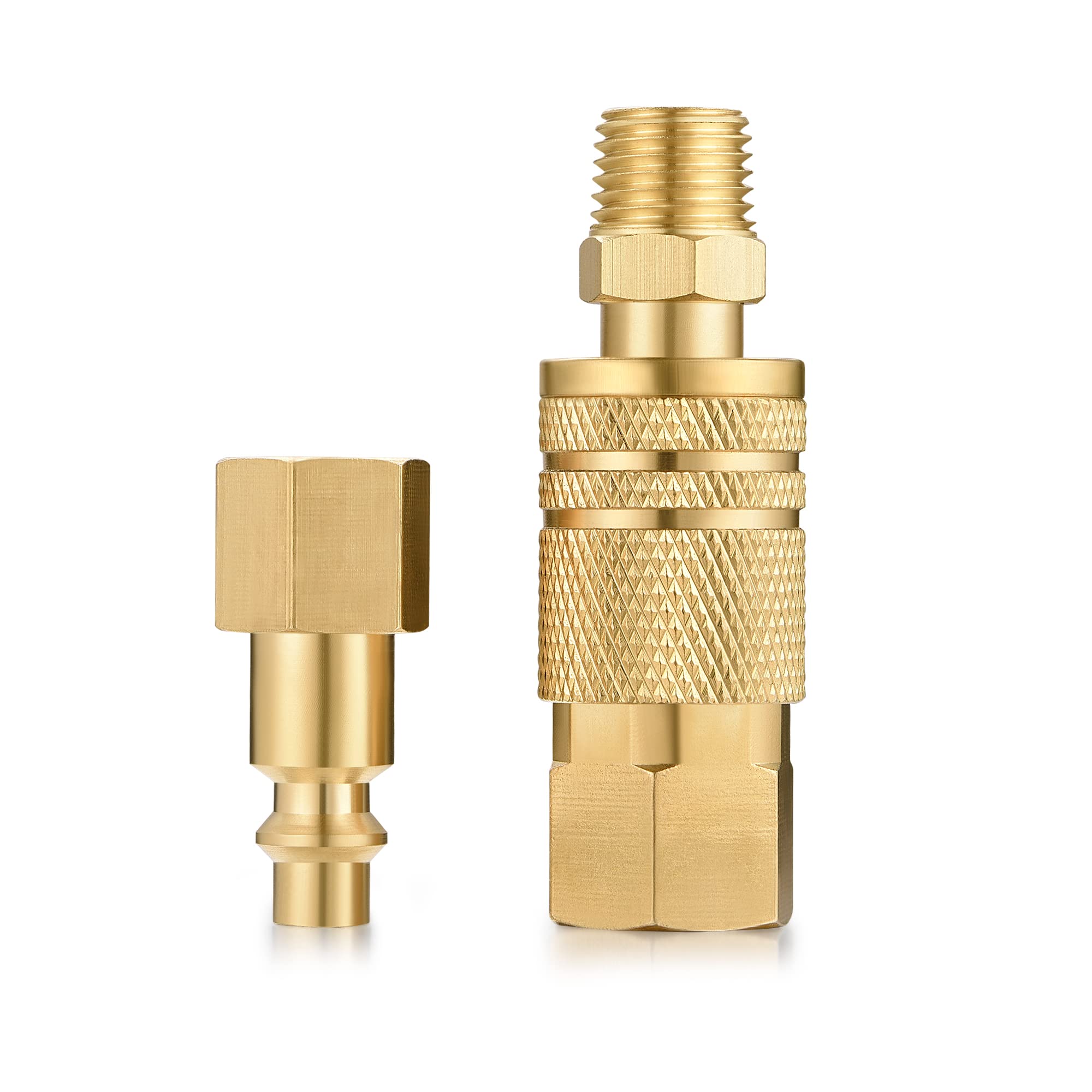 1/4 Inch NPT Industrial Brass Air Coupler and Plug Kit - 4-Piece Quick Connect Air Hose Fittings for Pneumatic Tools, Compressors & Air Systems | Perfect for Workshops, Garages & Industrial Applications