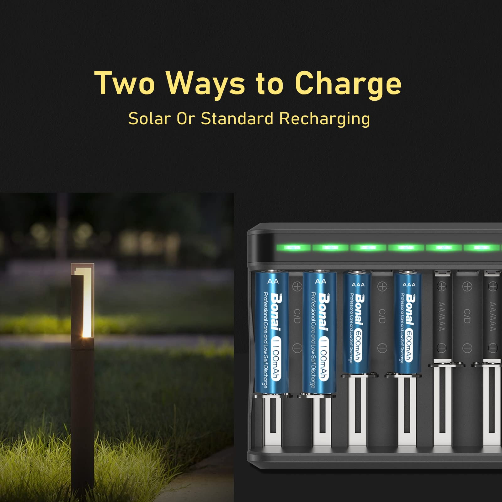 BONAI Rechargeable AAA Batteries 8 Pack - High Capacity Triple A Batteries for Solar Lights, Flashlights, Remote Controls & Electronic Devices - Long Lasting NiMH AAA Rechargeable Batteries for Home & Outdoor Use