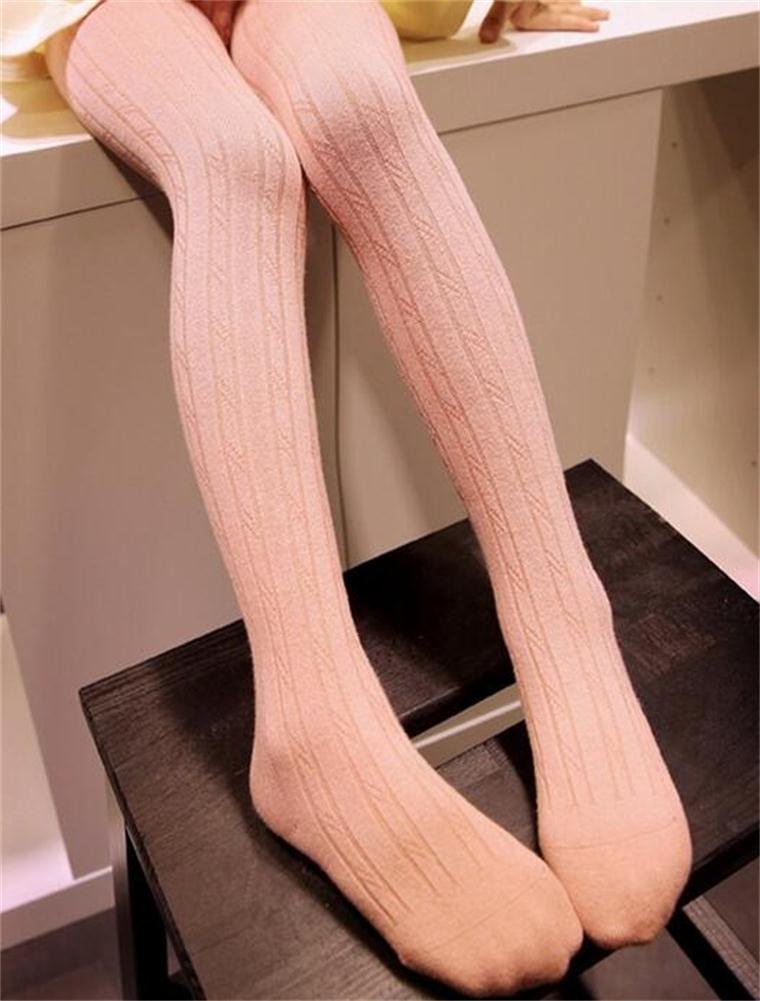 Monvecle Girls' Thick Cotton Stockings - Stretchy Cable Knit Footed Tights for Winter Warmth - Perfect for School, Playdates & Cold Weather Outfits