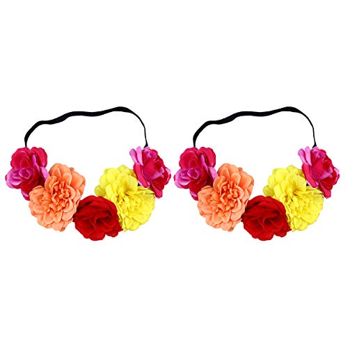 Uonlytech 2 Pack Colorful Rose Flower Hair Bands - Funny Floral Headbands for Women, Girls - Perfect for Halloween Costumes, Cosplay, Parties and Everyday Fashion Accessories