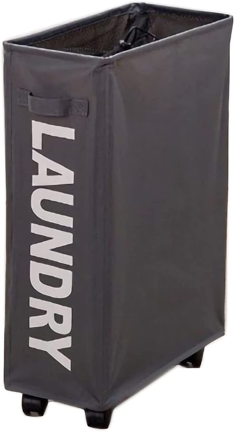 LSZ Rolling Laundry Hamper with Wheels - Foldable Dirty Clothes Basket Organizer for Bedroom, Bathroom & Laundry Room - Breathable Mesh Fabric, Sturdy Frame (Dark Gray) - Perfect for College Dorms, Apartments & Home Organization