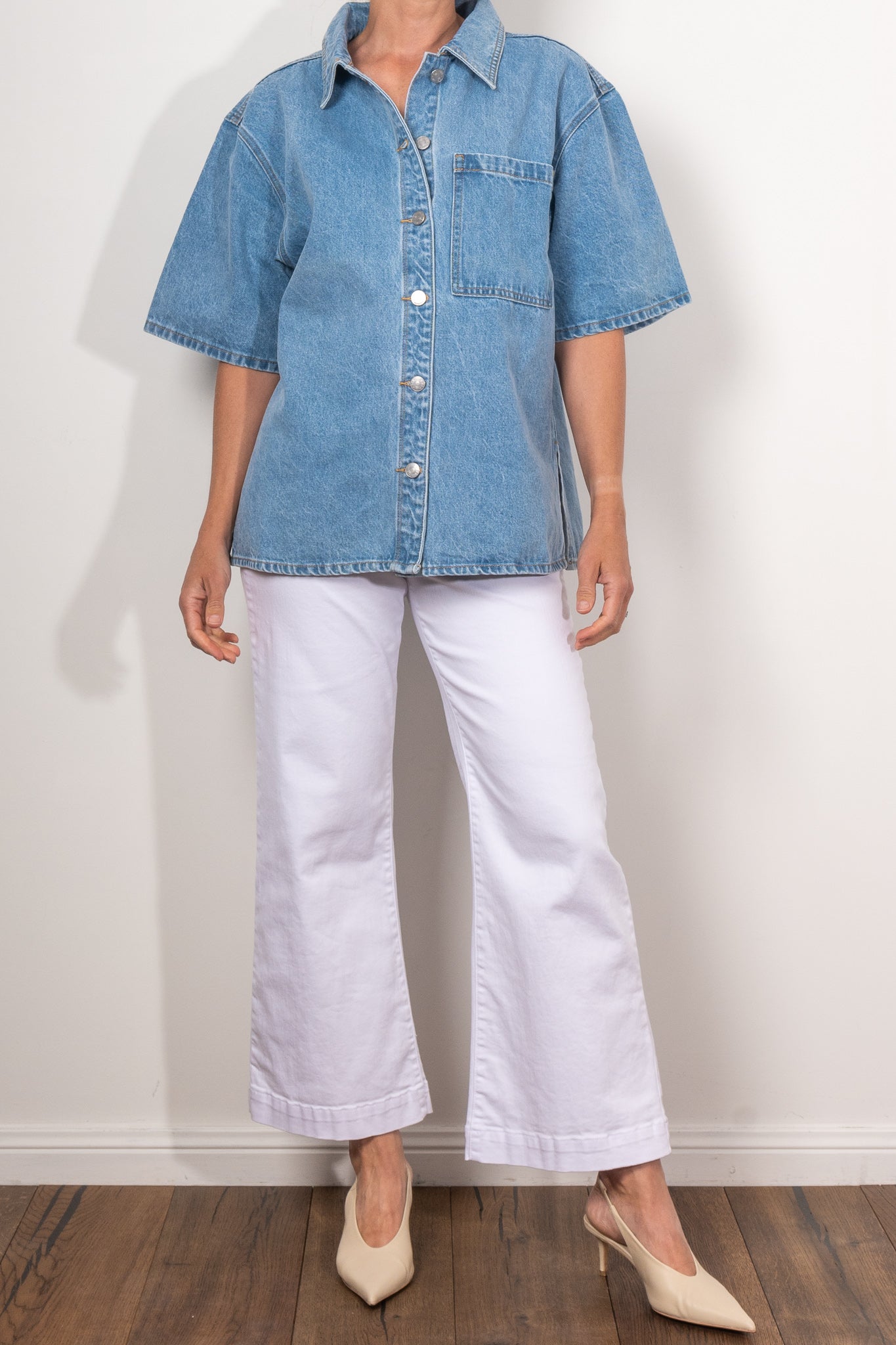 Ena Pelly Reese Oversized Denim Shirt for Women - Stylish Long Sleeve Button Down Shirt - Casual & Streetwear Outfits - Perfect for Layering, Date Night and Everyday Wear