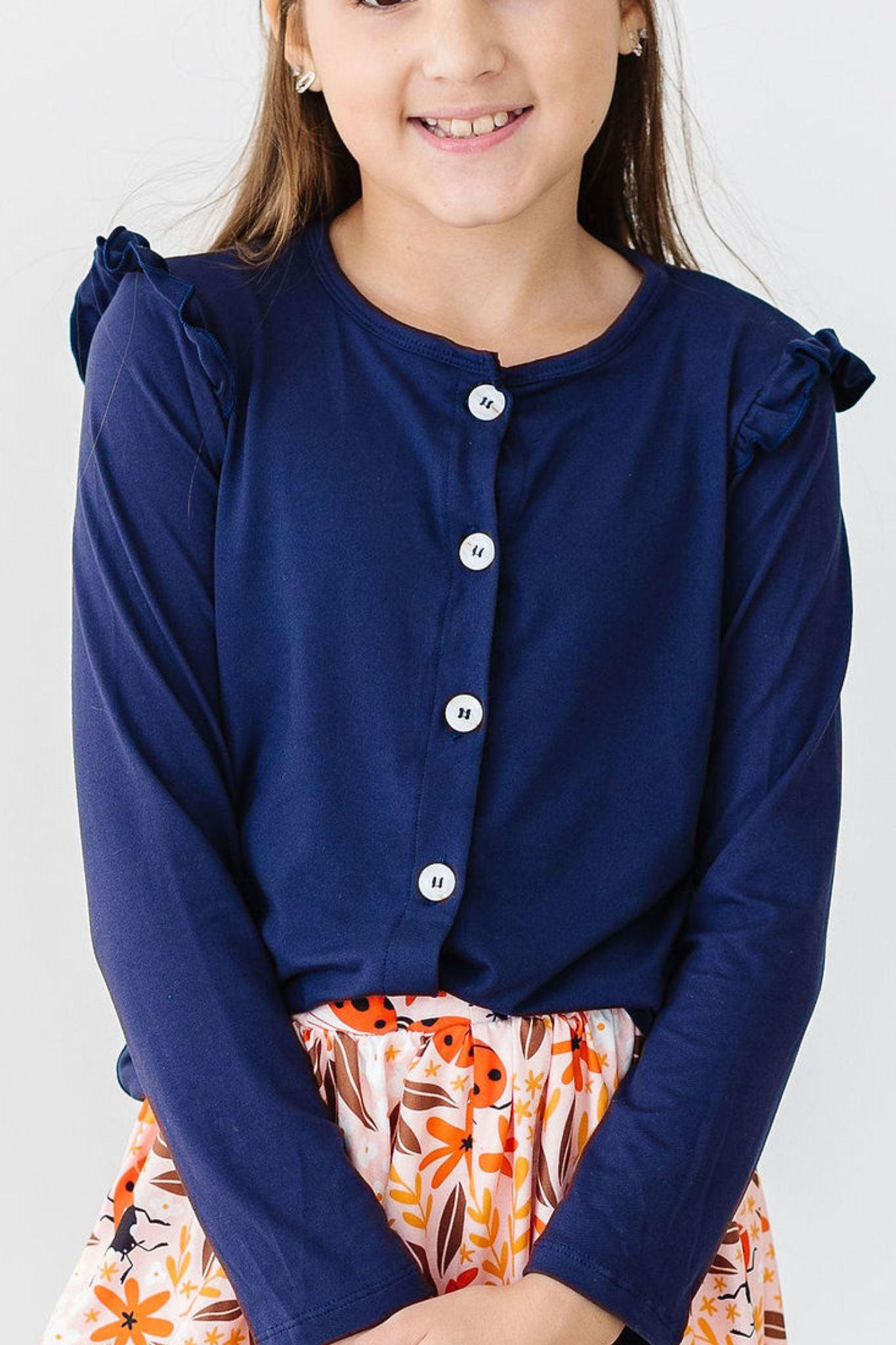 Navy Ruffle Cardigan for Women - Elegant Long Sleeve Open Front Knit Sweater - Perfect for Office, Date Night & Fall Layering