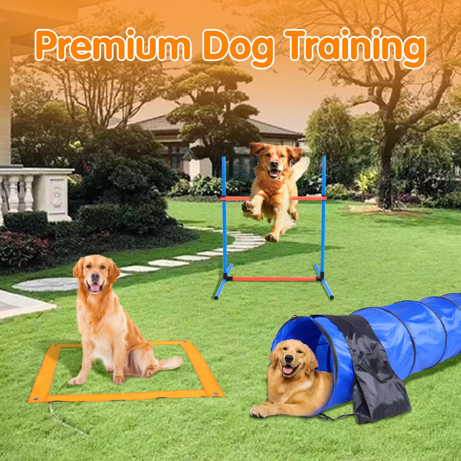 Premium Dog Agility Training Equipment Set - Indoor & Outdoor Obstacle Course Kit with 2 Hurdles, Tire Jump, Tunnel, Weave Poles, Pause Box, Toy Ball, Flying Disc & Whistle | Perfect for Backyard Training, Dog Sports & Fun Exercise
