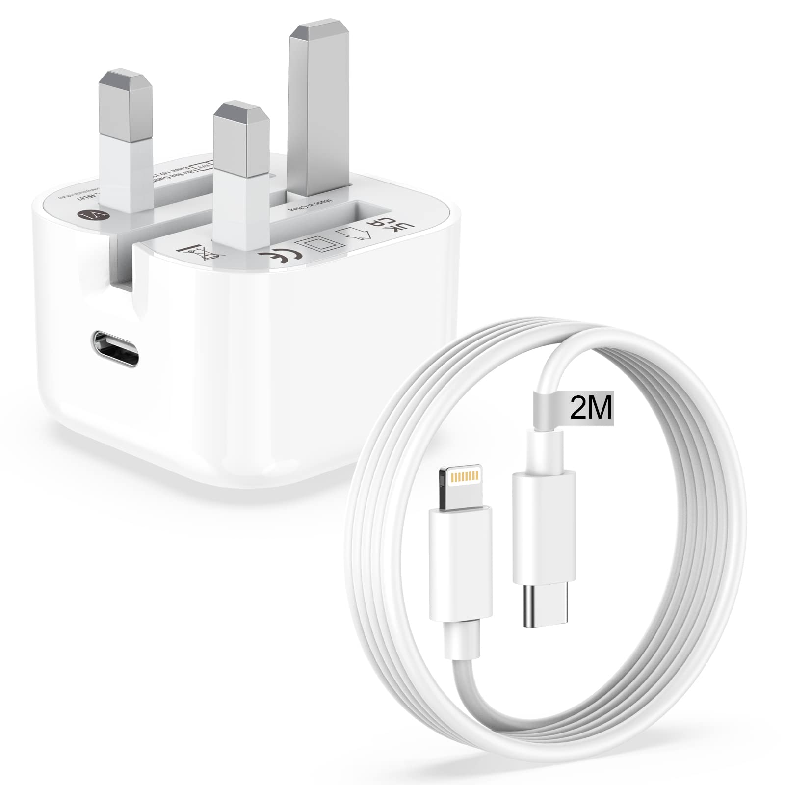 Apple MFi Certified 20W Fast Charger Plug & 2M Lightning Cable - USB C Charger for iPhone 14 Pro Max/Plus/13/12/11/XS/X/8 & iPad | Perfect for Home, Office & Travel Charging