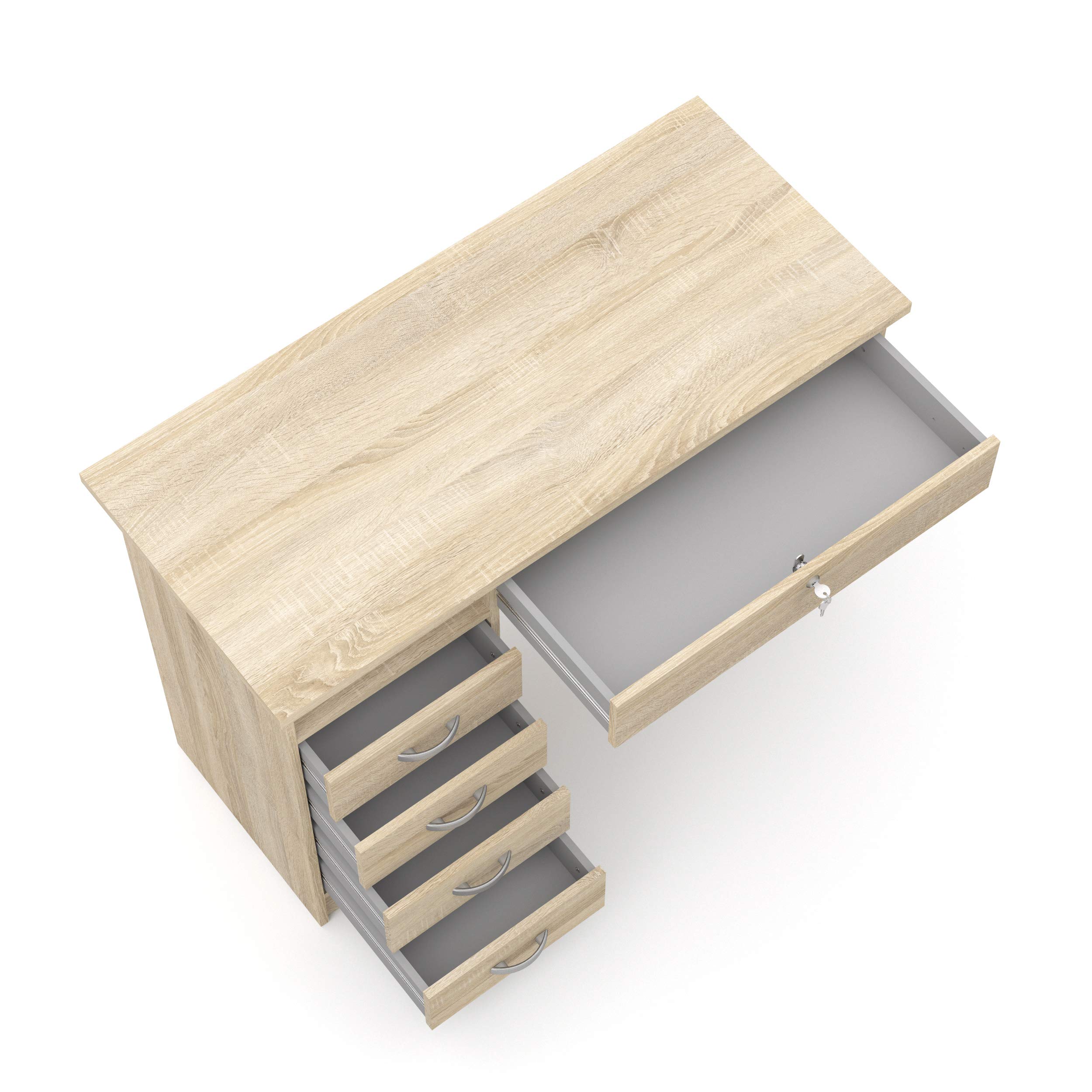 Tvilum Walden 5-Drawer Oak Wood Desk for Home Office - Sturdy & Spacious Writing Desk with Storage for Study, Work, or Dorm Room