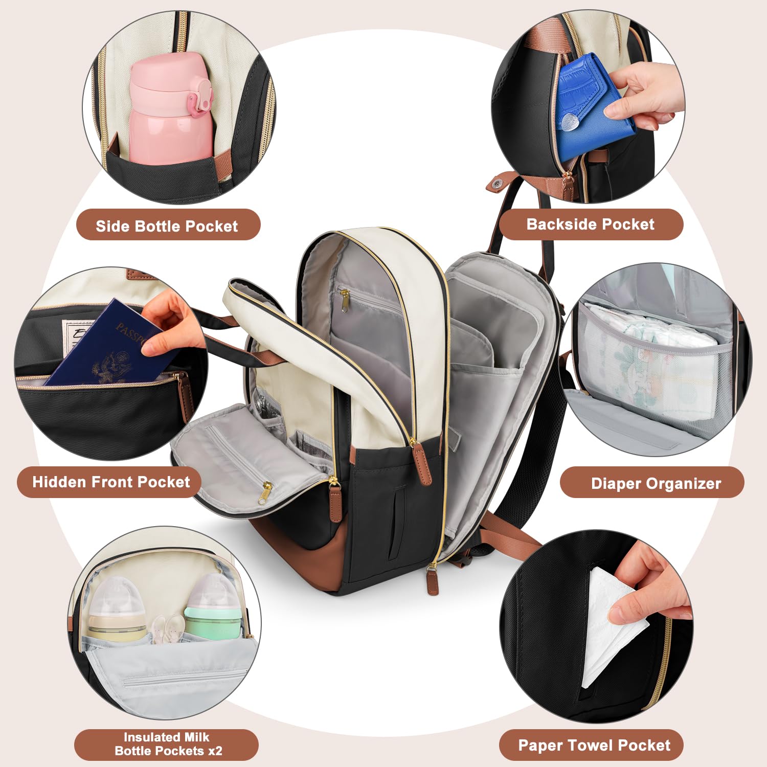 ETRONIK Baby Diaper Backpack - Large Multifunctional Travel Diaper Bag for Boys & Girls with Insulated Bottle Pockets & Changing Pad - Perfect for Daycare, Travel & Outings