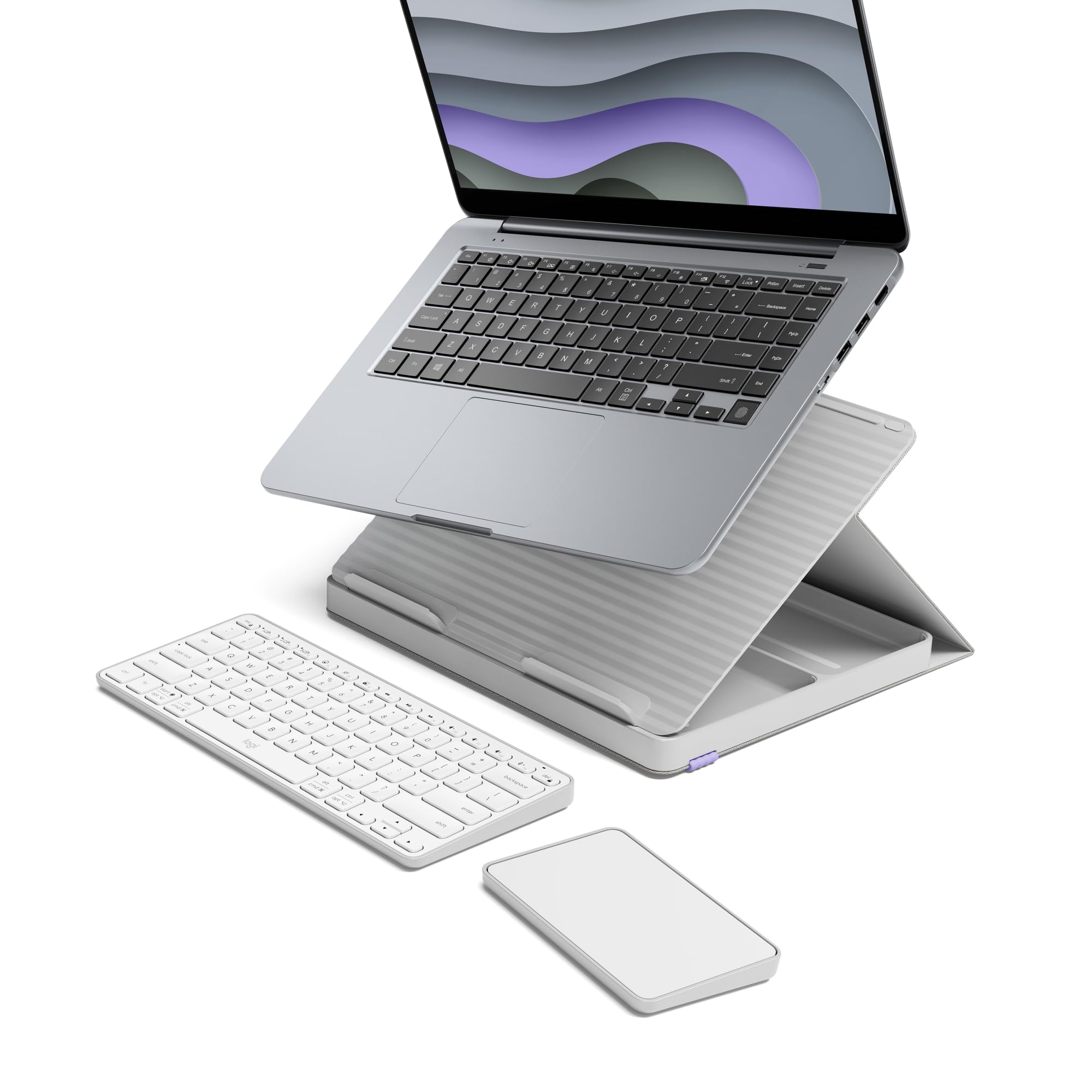 Logitech Casa Pop Up Desk Work From Home Kit with Laptop Stand, Wireless Keyboard & Touchpad - Bluetooth, USB C Charging for 10-17