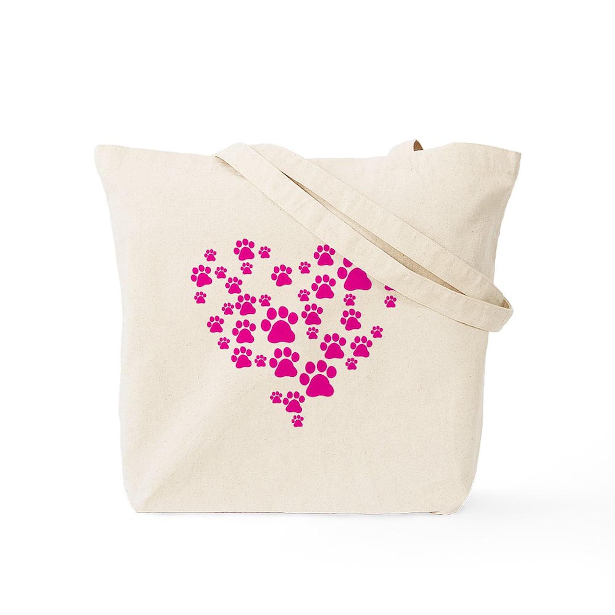 Heart Of Paw Prints Natural Canvas Tote Bag - Eco-Friendly Reusable Shopping Bag for Pet Lovers | Perfect for Groceries, Beach Trips & Daily Use