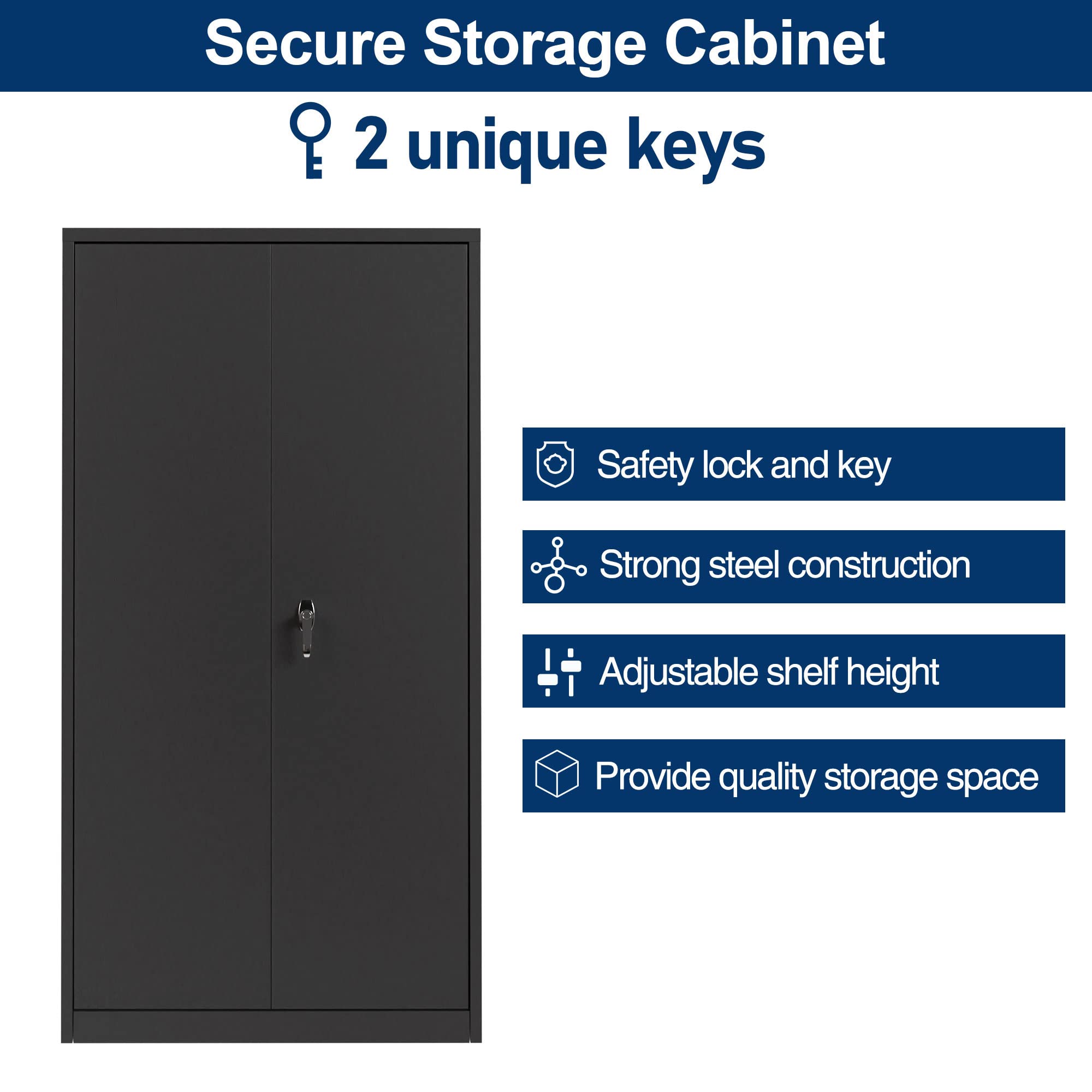 Aobabo 72-Inch Tall Metal Storage Cabinet with Handle Locking System - 4 Adjustable Shelves Steel Organizer for Office, Garage, Warehouse & Home Storage - Black (Assembly Required) - Perfect for Organizing Tools, Files & Supplies