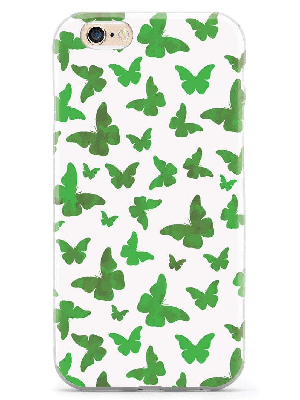 Inspired Cases - 3D Textured Protective Phone Case for iPhone 6 Plus/6s Plus - Green Butterflies Design on White - Shockproof & Slim Fit - Perfect for Daily Use, Work, and Travel