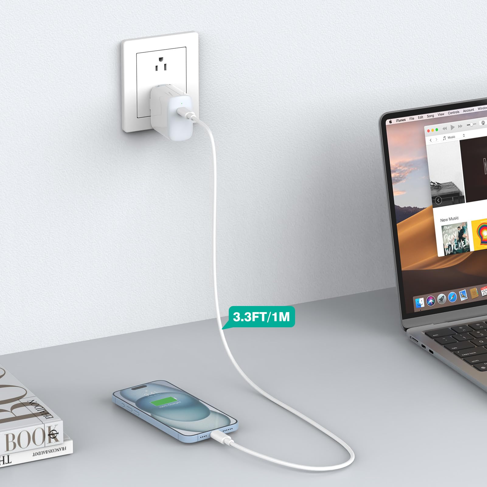 IFEART 2-Pack 3.3ft USB-C to USB-C Fast Charging Cable - Compatible with iPhone 16/15 Pro Max/Plus, iPad Pro/Air/Mini, MacBook Air/Pro, Pixel 7 Pro & More - High-Speed Charging & Data Sync for Home, Office & Travel