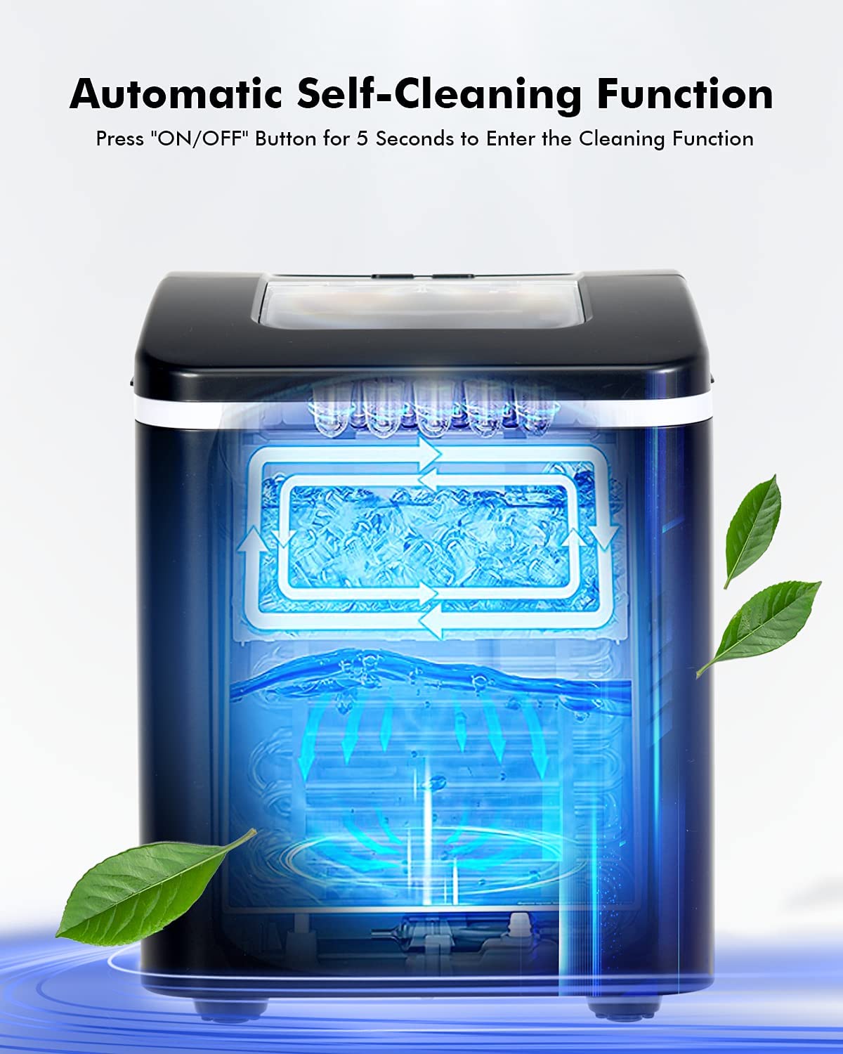 Portable Ice Maker - Mini Countertop Ice Machine with Automatic Cleaning & Scooper - Makes 9 Cubes in 8 Minutes (Black) - Perfect for Home, Office, RV & Outdoor Parties