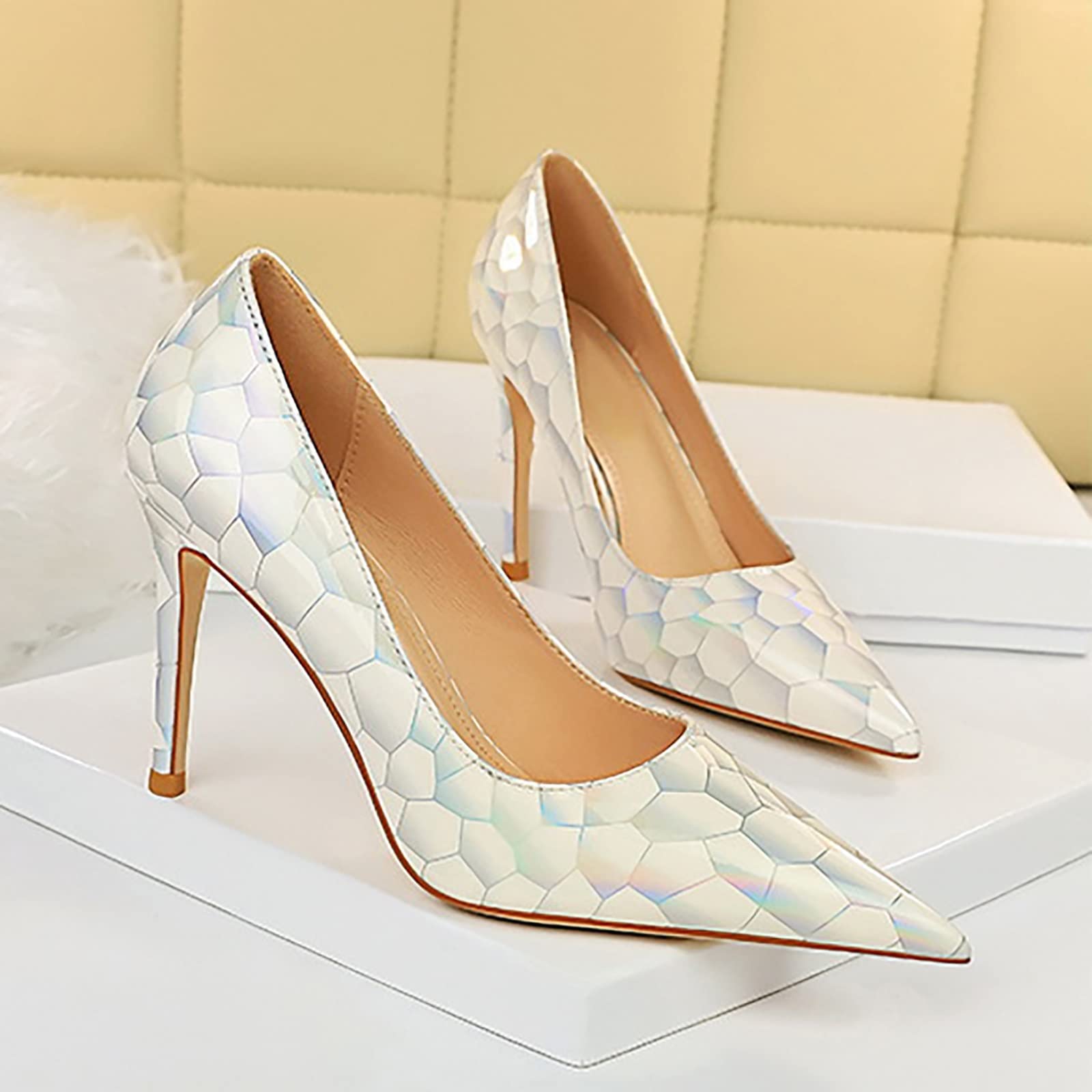QAZX Women's Pointed Toe Stiletto Heels 3.74 Inch High Heel Sandals - Elegant White Bridal Shoes for Wedding, Prom, Party & Special Occasions (Size 36)