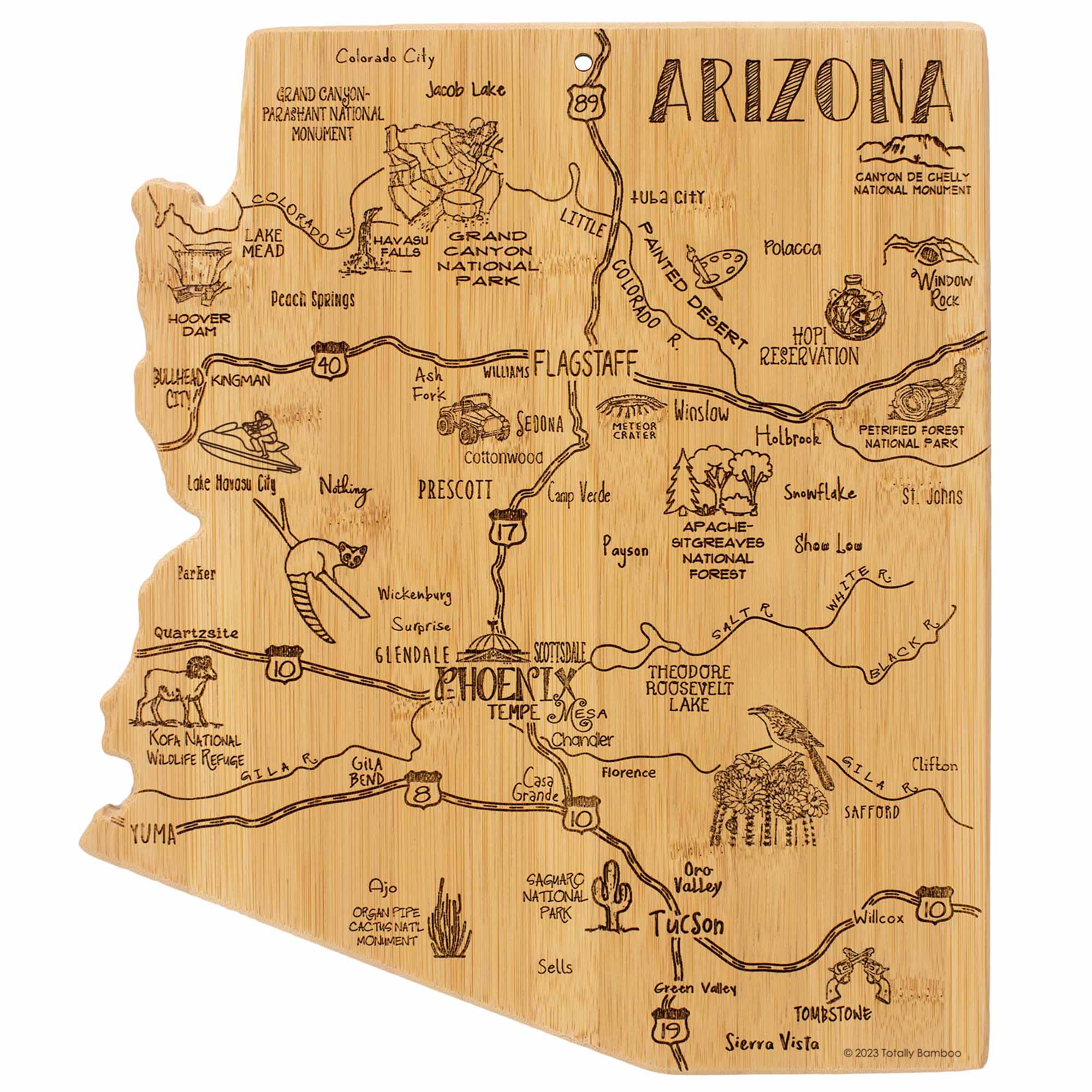 Arizona-Themed Wooden Cutting Board 13.5 x 11.75 Inches - Perfect for Kitchen Decor, Gift Giving & Southwest Style Home Cooking