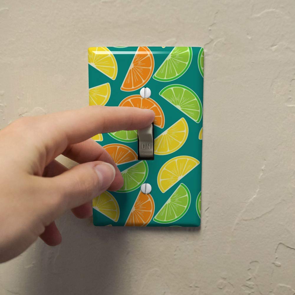 Vibrant Citrus Lemon Lime Orange Slices Pattern Plastic Wall Plate Cover - Decorative Light Switch Cover for Kitchen, Bathroom & Nursery Decor