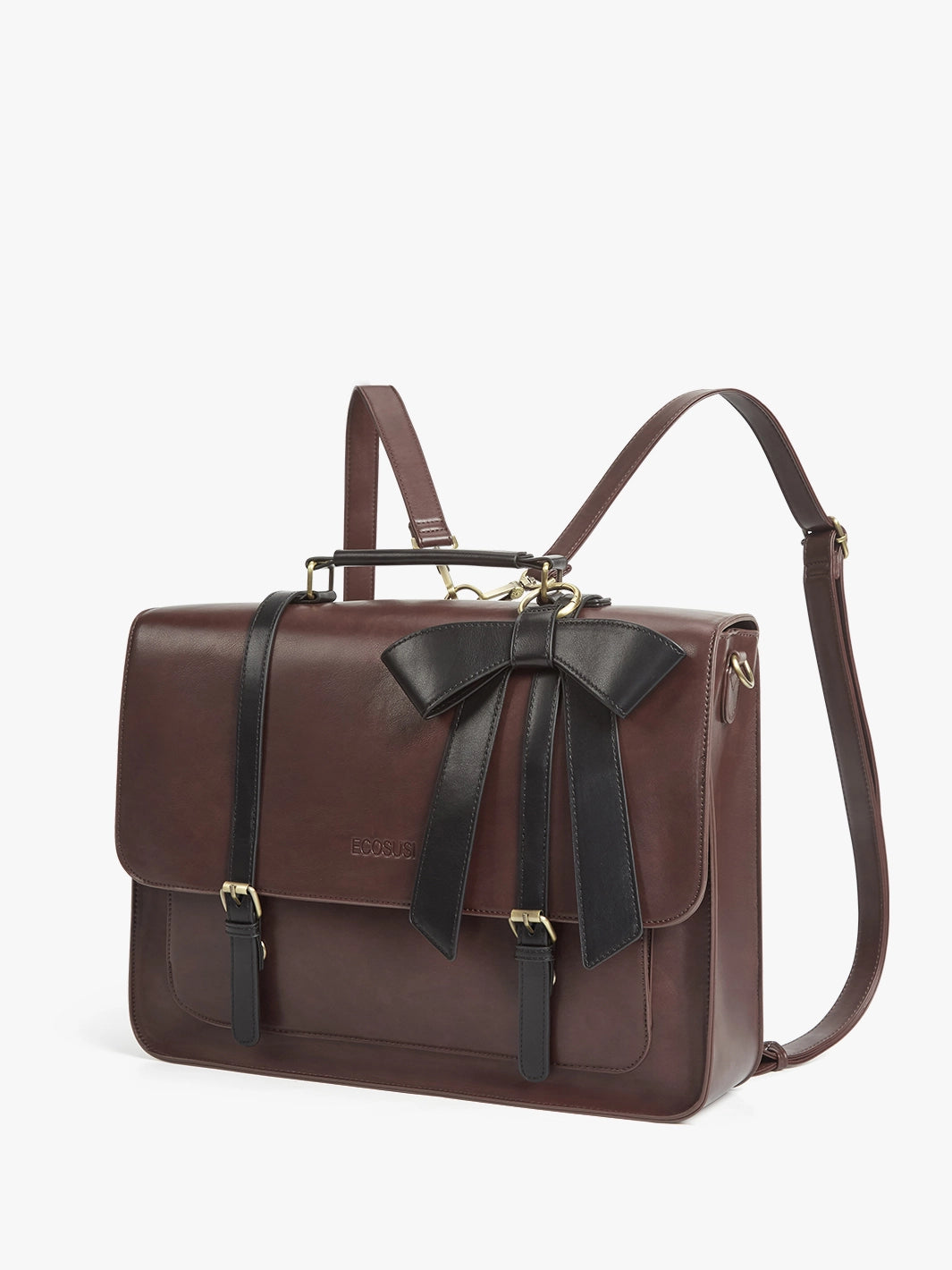 EcoSusi Classic Bow Briefcase - Elegant Cocoa Truffle Leather Handbag for Women | Perfect for Office, Business Meetings & Professional Work