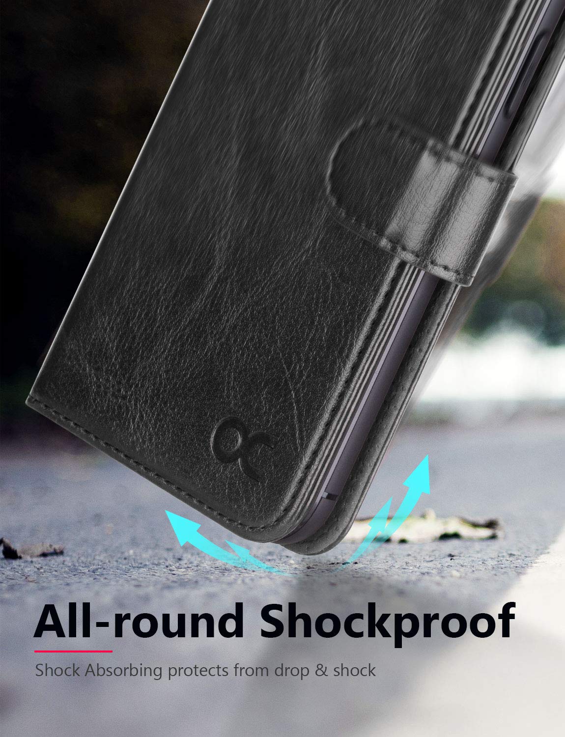 Premium Leather Wallet Case for iPhone X/10 with Wireless Charging, Card Slots & Kickstand - Slim Flip Cover for Cards & Cash | Perfect for Travel, Work & Daily Use (Black)