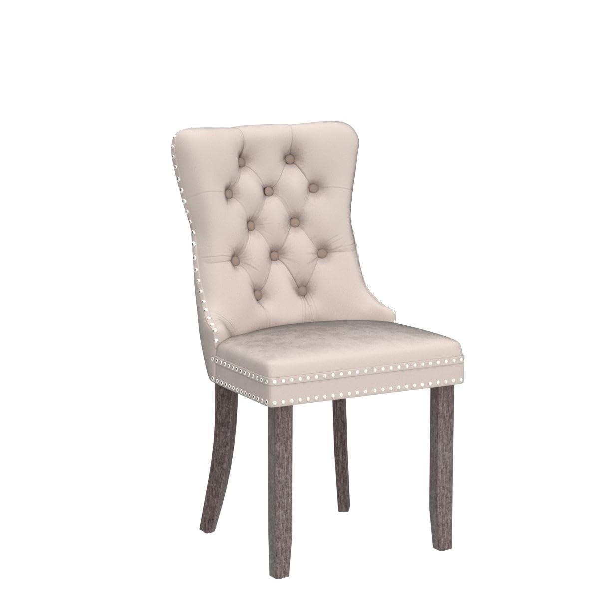 Luxury Velvet Dining Chairs Set of 2 - Tufted Button Back Upholstered Chairs with Elegant Nailhead Trim - Perfect for Kitchen, Dining Room, Bedroom or Restaurant Decor (Beige) - Ideal for Home Entertaining, Wedding Decor & Cafe Seating