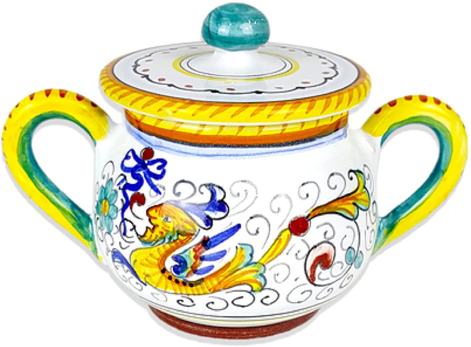 Deruta Italy by Gute | Handcrafted Raffaellesco Ceramic Sugar Bowl | Authentic Handpainted Italian Pottery Made in Deruta | Perfect for Tea Time, Coffee Service & Elegant Table Setting