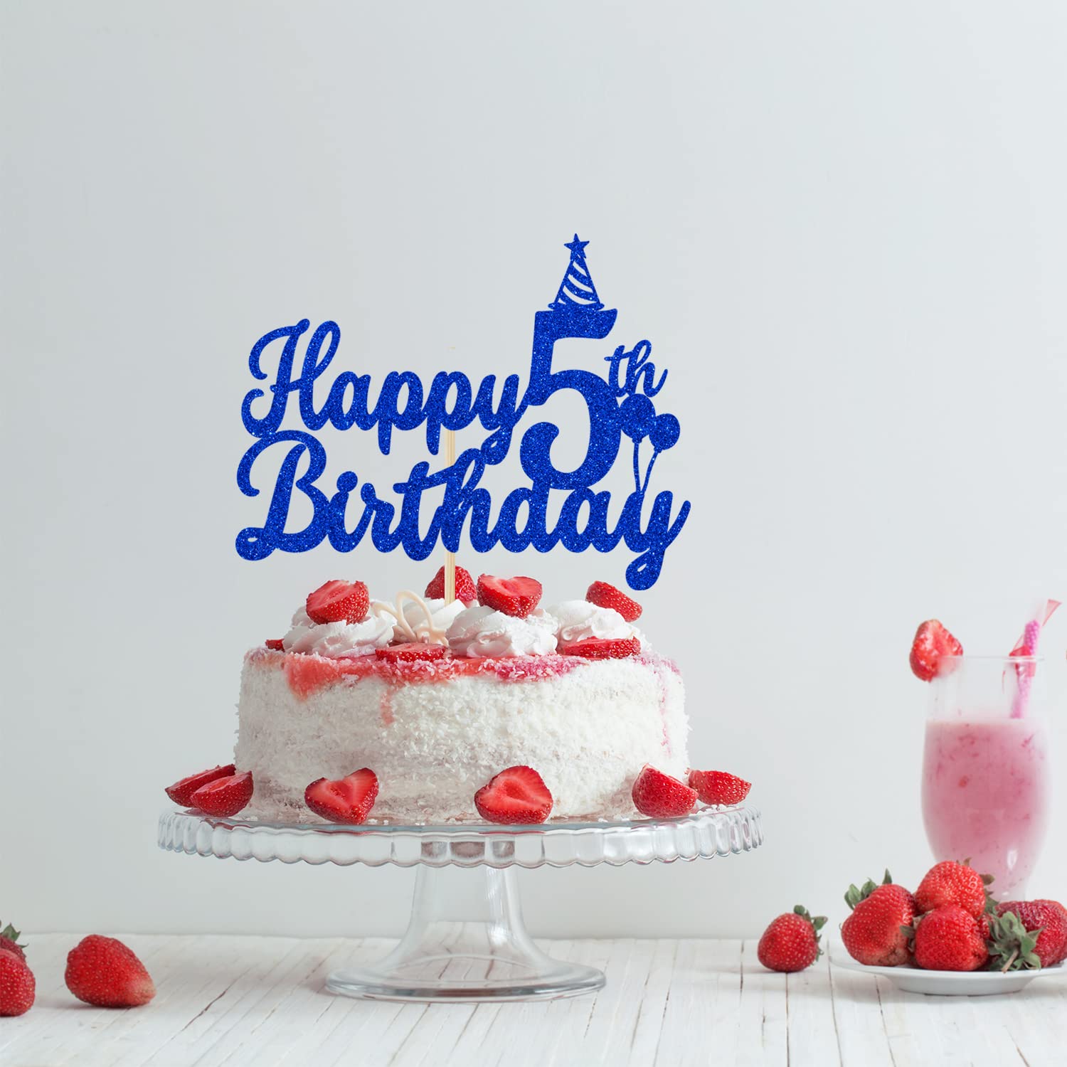 5th Birthday Cake Topper - Blue Glitter Cake Decor for Boys & Girls | Perfect for 5 Year Old Birthday Party Decorations, Celebrations & Photo Backdrops