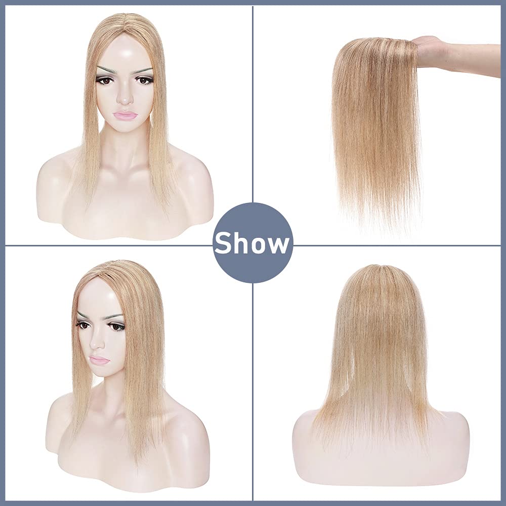 SEGO Clip-in Human Hair Topper for Women - Remy Hair Topper with Silk Base, No Bangs Wiglet for Hair Loss & Thinning Hair - Grey Coverage & Natural Look (4 Clips) - Perfect for Daily Wear, Special Occasions & Hair Volume Boosting
