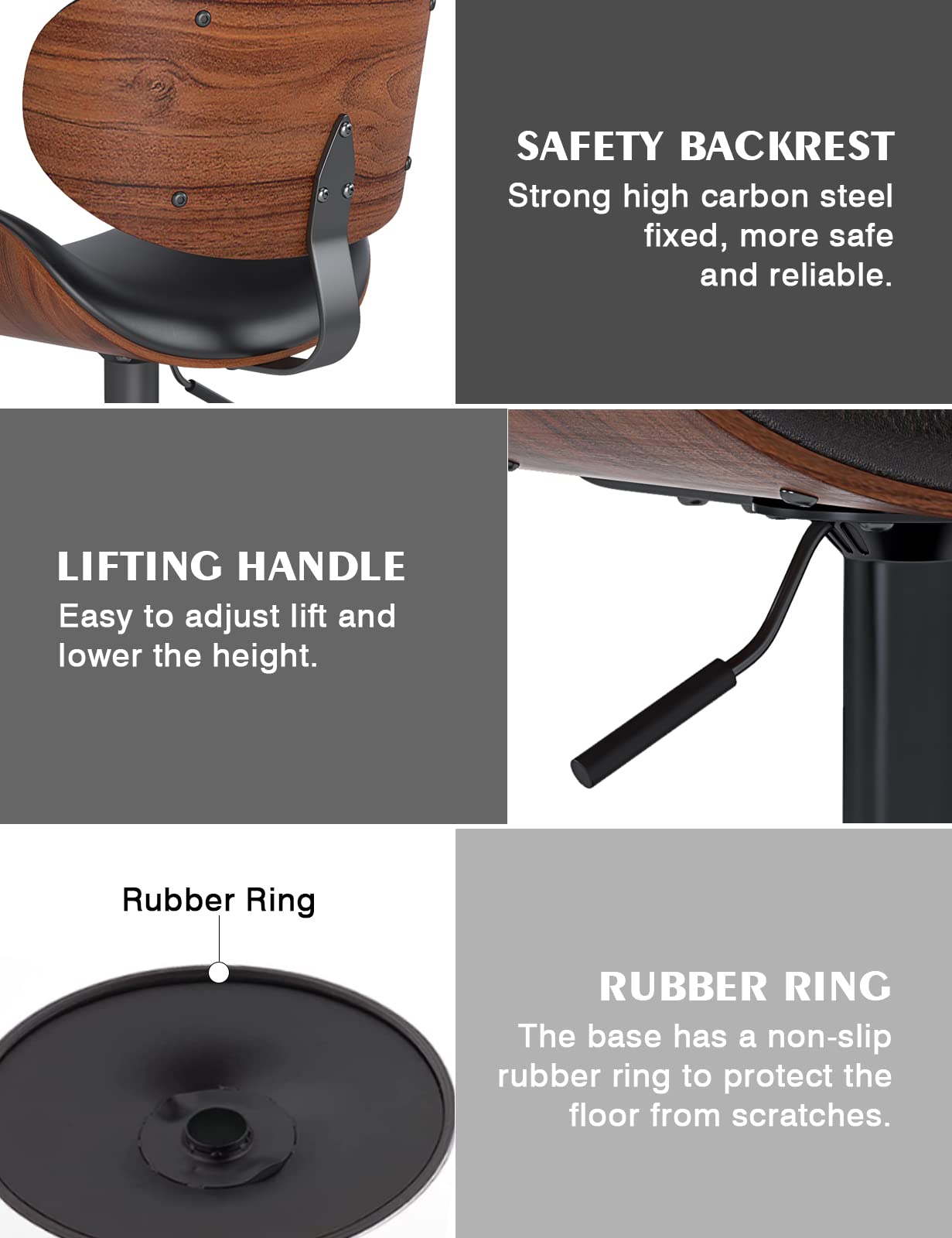 2 Pack Adjustable Swivel Bar Stools with Backrest & Footrest - Modern PU Leather Upholstered Bentwood Bar Chairs for Kitchen Counter, Dining Room & Home Bar - Perfect for Entertaining, Breakfast Nooks & Kitchen Islands (Black)