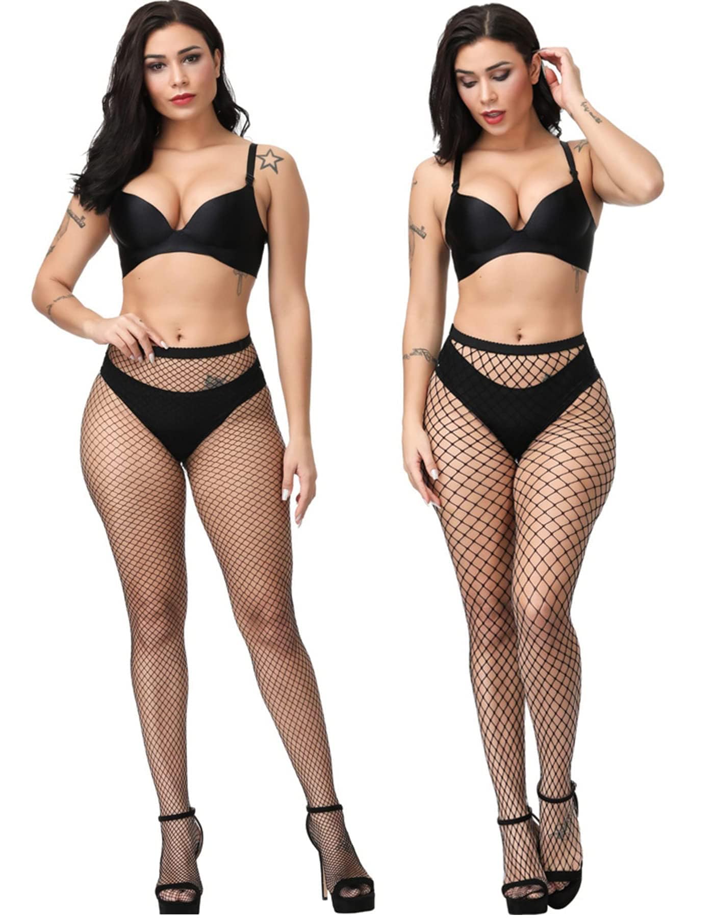 E-Laurels Women's Fishnet Tights Stockings - Black Pantyhose, Fish Net Plus Size (S-3XL) for Party, Halloween, Cosplay & Night Out