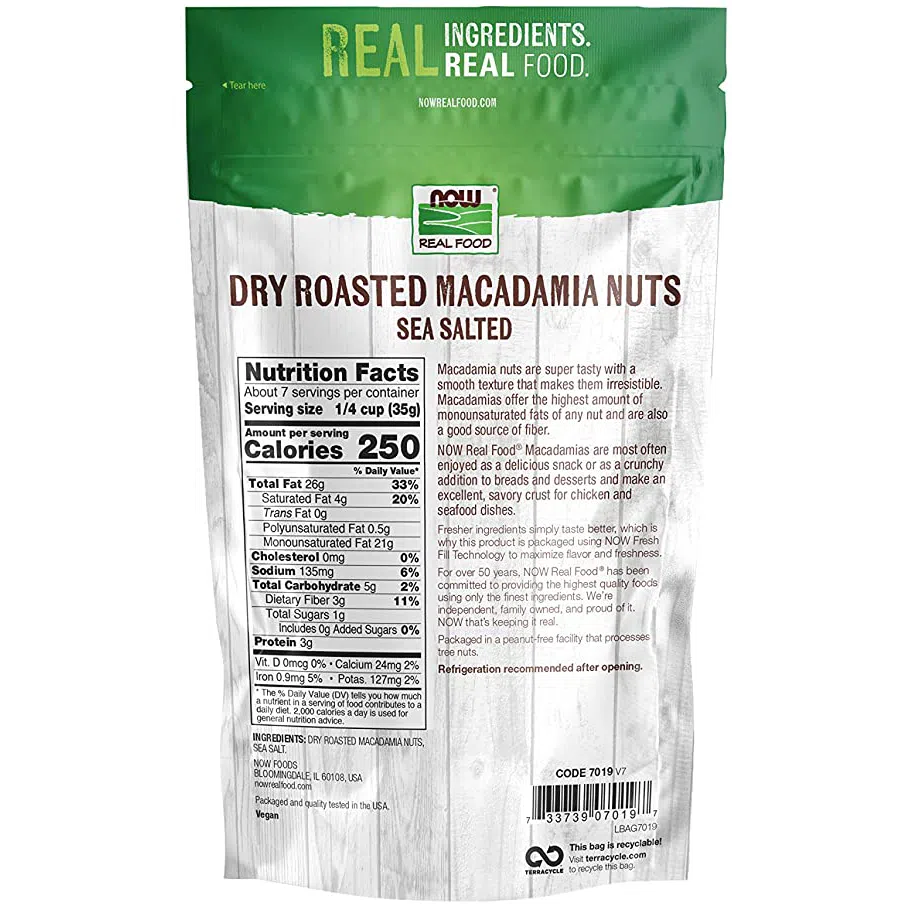 NOW Real Food Dry Roasted & Sea Salted Macadamia Nuts - Premium Snack for Keto, Paleo & Healthy Lifestyle - Perfect for Office Snacks, Travel & Gift Giving