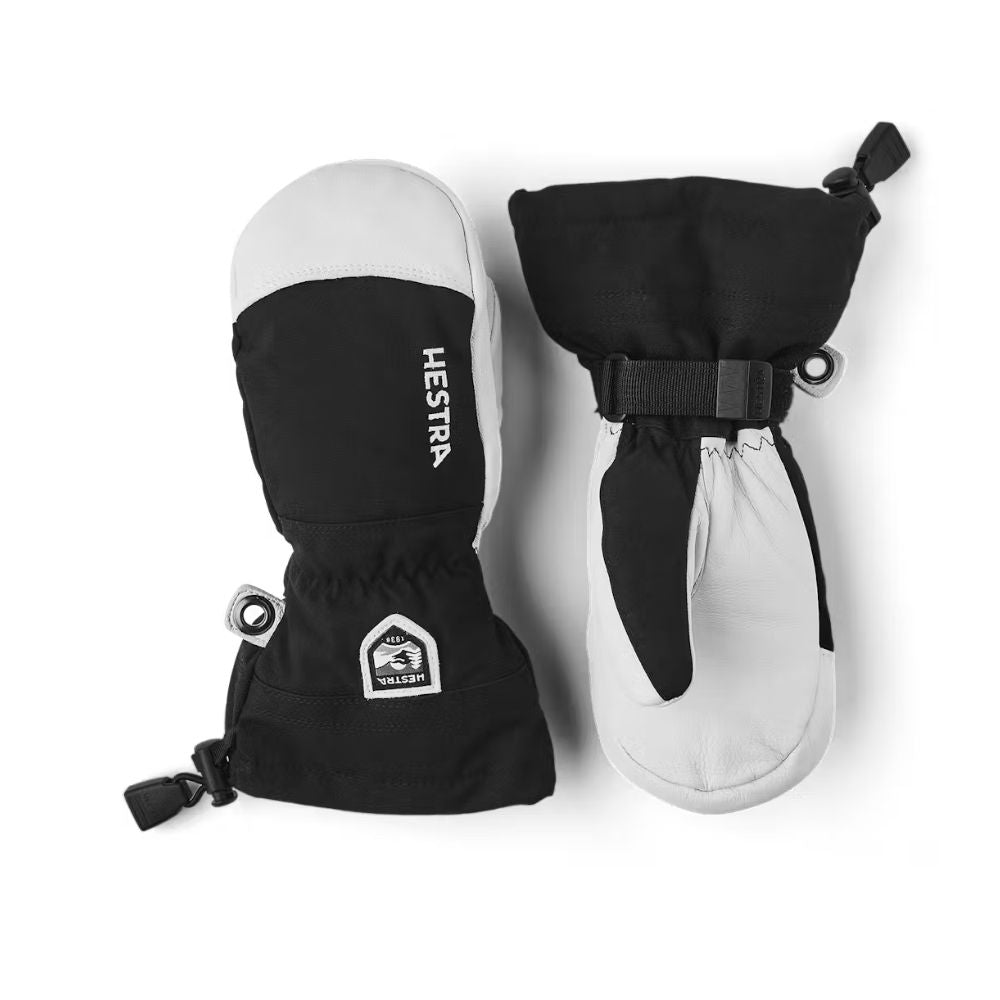 Hestra Army Leather Heli Junior Ski Mittens for Kids - Black (30561 100) | Warm Winter Gloves for Snowboarding, Skiing & Outdoor Activities