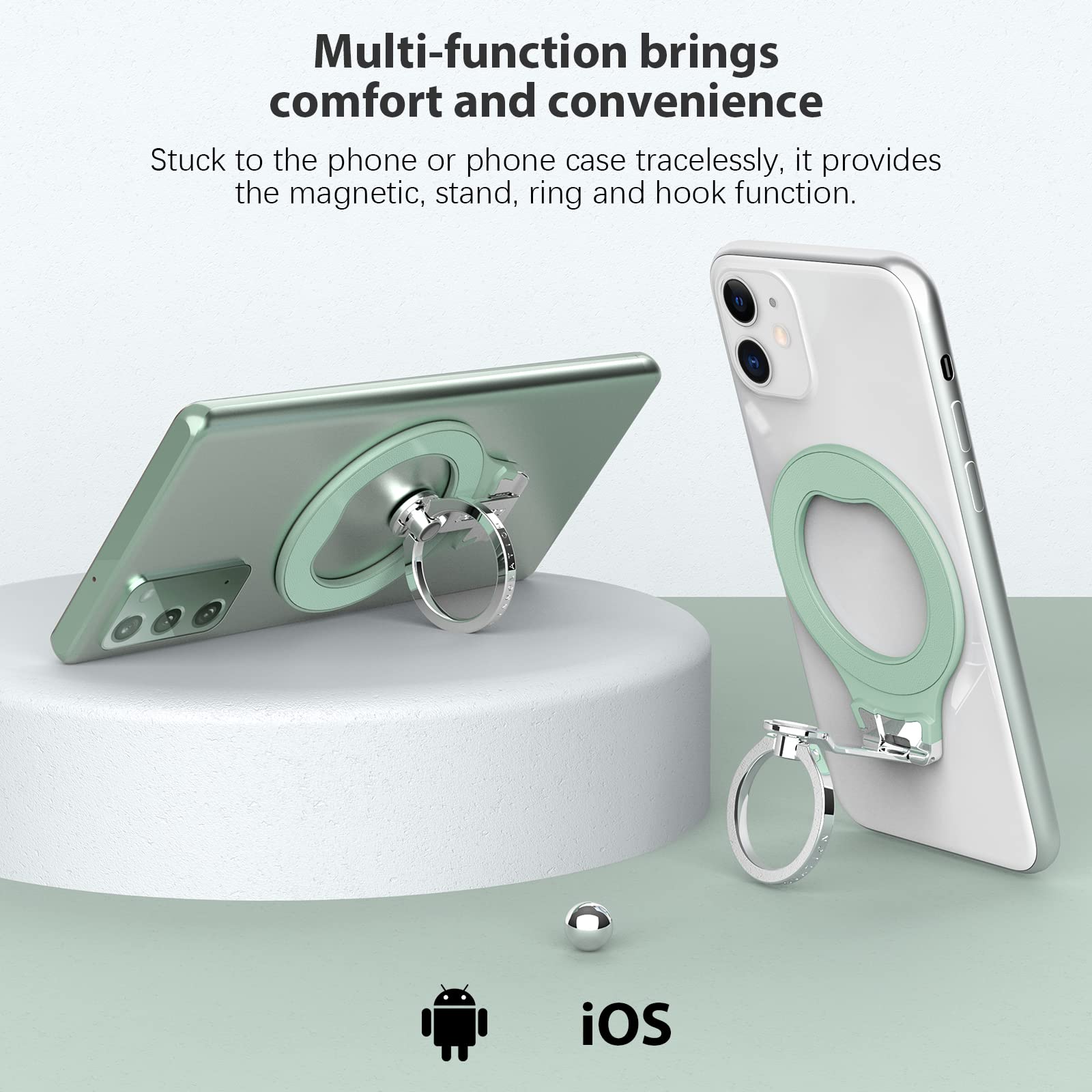 Nillkin SnapGrip Mint Green Phone Holder - Adjustable Metal Ring Stand & Kickstand for iPhone 13/13 Pro/13 Mini/XS/11, Samsung S22 Ultra/S22, Pixel 6 - Secure Phone Grip for One-Hand Use, Video Watching & Selfies