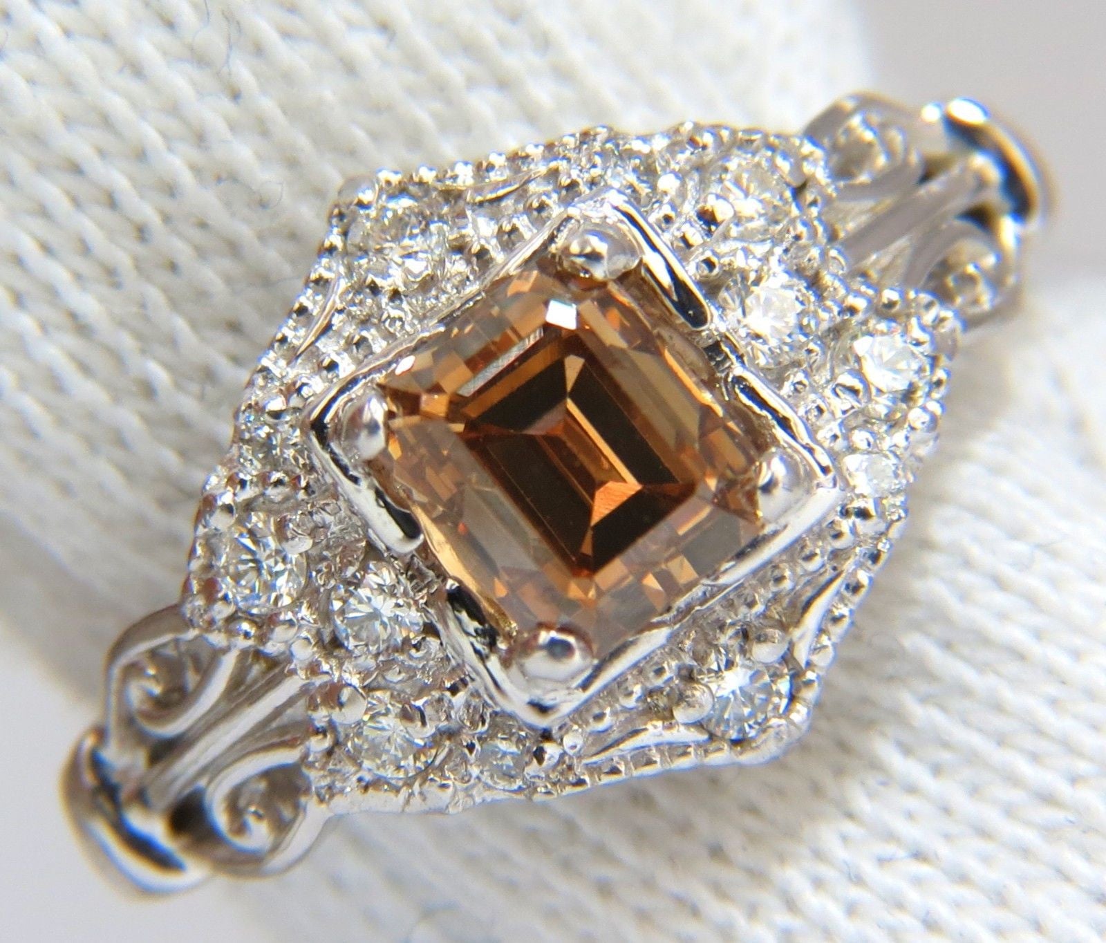 1.39ct Natural Fancy Brown Emerald Cut Diamond Ring VS2 Clarity - Victorian Deco Style for Engagement, Wedding & Anniversary Gifts