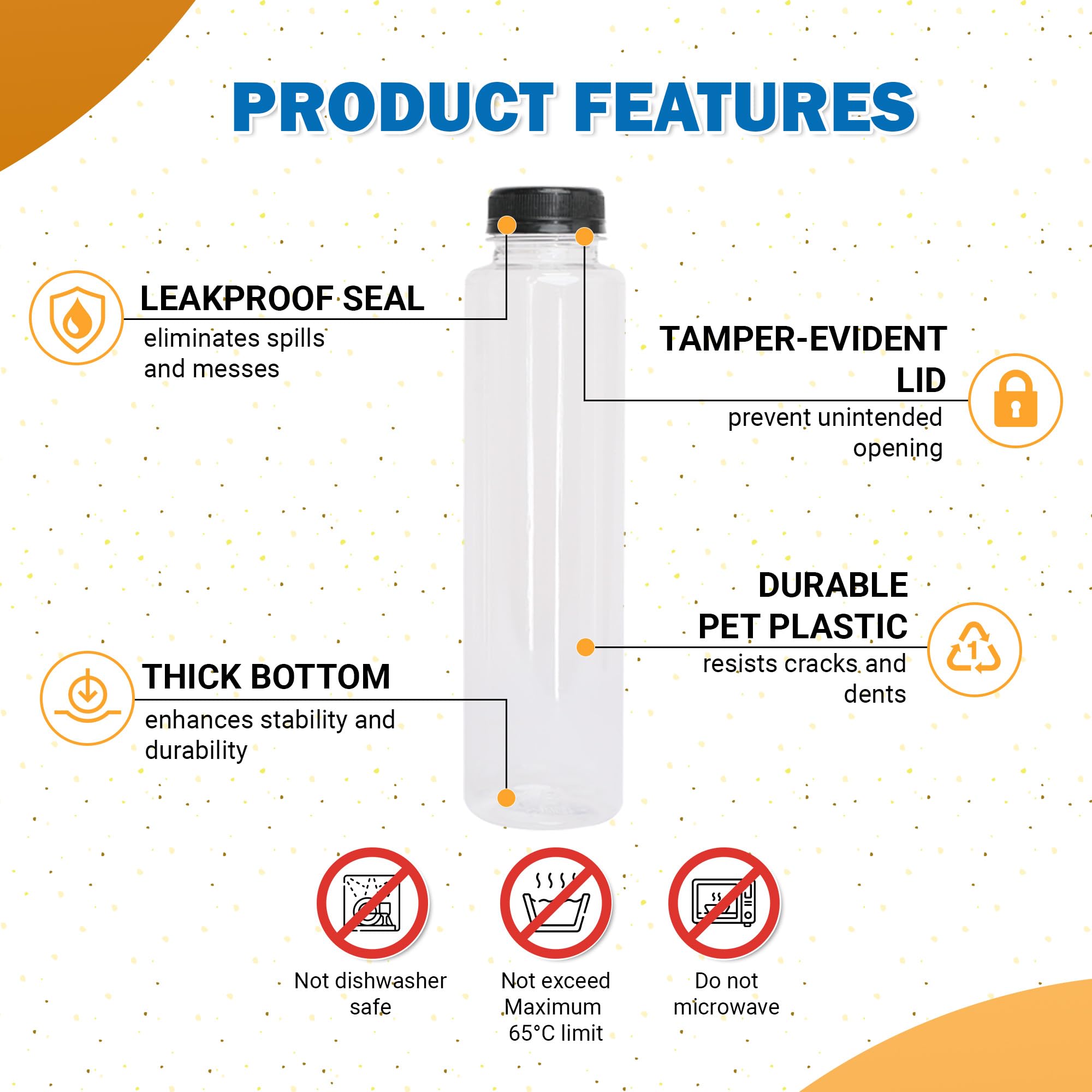 Holotap 108 Pcs 16 OZ Disposable Juice Bottles with Black Tamper Evident Lids - Bulk Empty Plastic Bottles for Juicing, Protein Shakes, Smoothies & Beverages | Perfect for Juice Bars, Meal Prep & Home Brewing