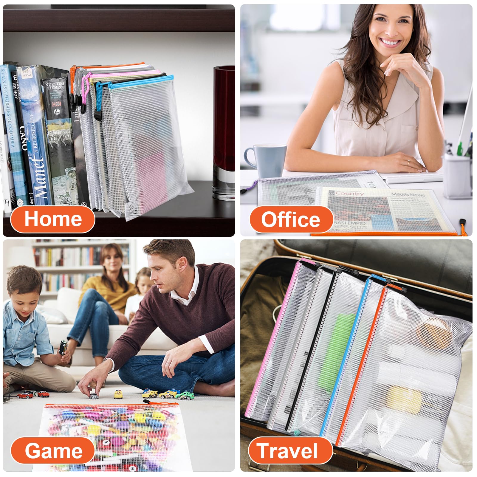 Extra Large A3 Size Waterproof Zipper Pouch - 12 Pack Puzzle Storage Bags for Board Games, Travel, Office & Home Organization | Durable Zippered Pouches for Art Supplies, Documents & Accessories