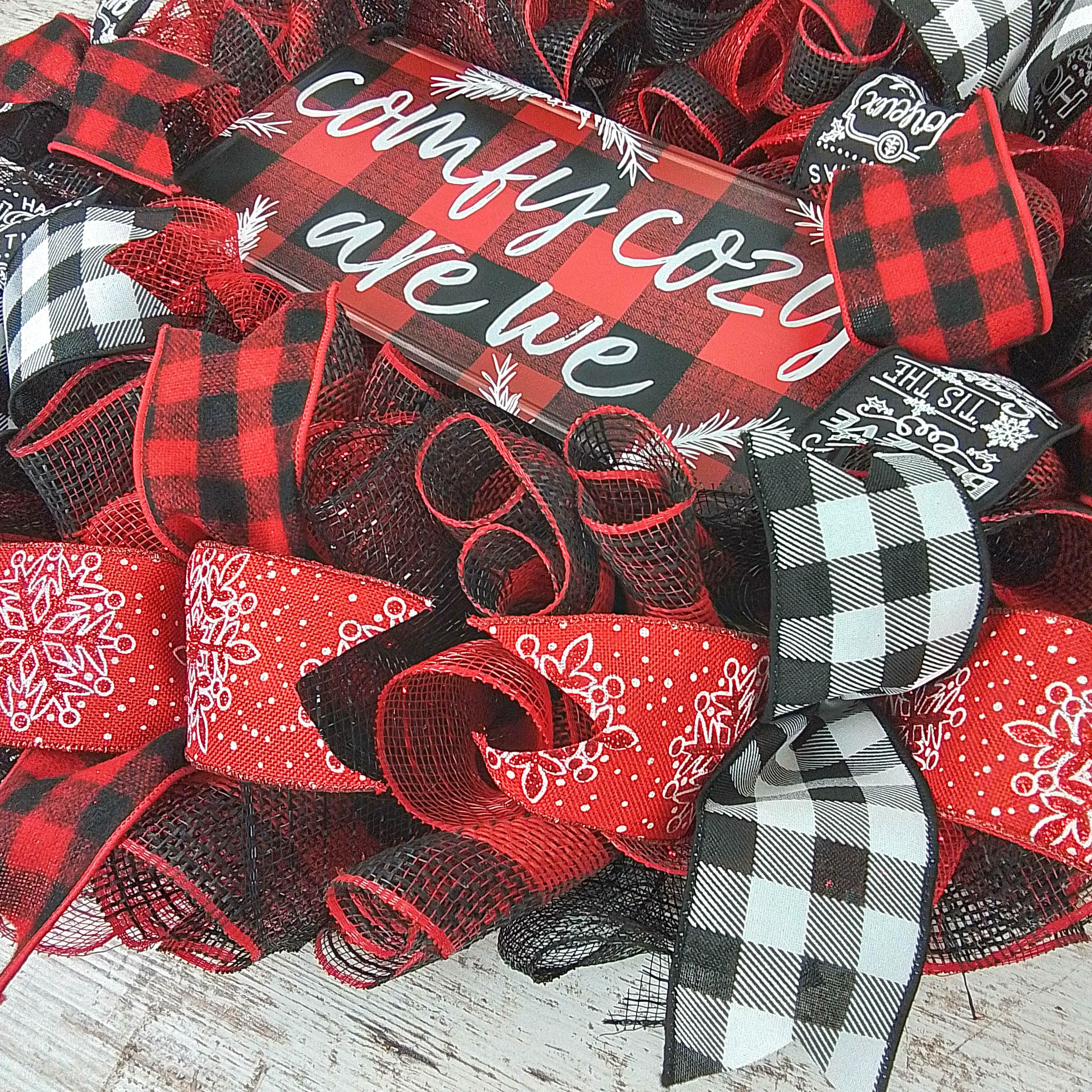 Buffalo Plaid Check Wreath - Red and Black Christmas Wreath for Front Door, Holiday Home Decor, Cozy Farmhouse Style | Perfect for Christmas Tree, Mantel, and Winter Porch Decorations
