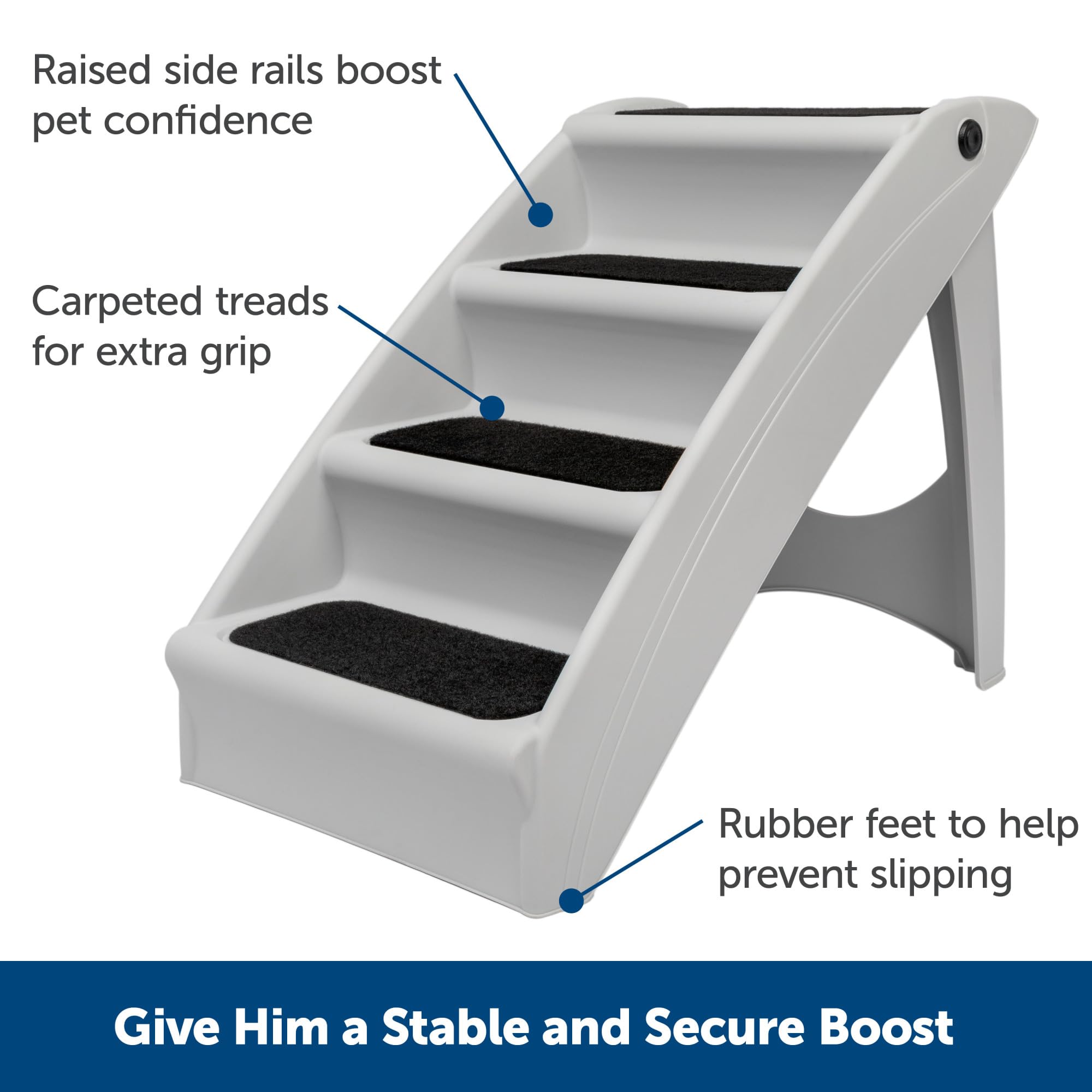 PetSafe CozyUp Folding Dog Stairs - Portable Pet Steps for Small to Medium Dogs, Indoor/Outdoor Use for Bed, Couch & Car - Lightweight & Durable 25 Inch Grey Pet Ramp - Perfect for Elderly Dogs or Pets with Joint Pain