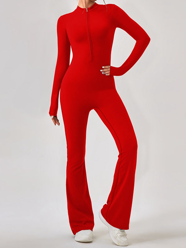 ZASUWA Women's High Waisted Flare Jumpsuit with Zipper Front - Stylish Casual Outfit for Work, Party & Everyday Wear