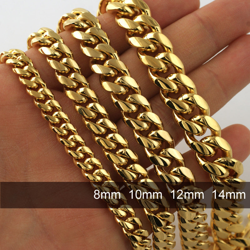 8mm Gold Premium Miami Cuban Link Bracelet for Men - 14K Gold Plated Stainless Steel Hip Hop Jewelry Gift for Birthday, Anniversary & Special Occasions