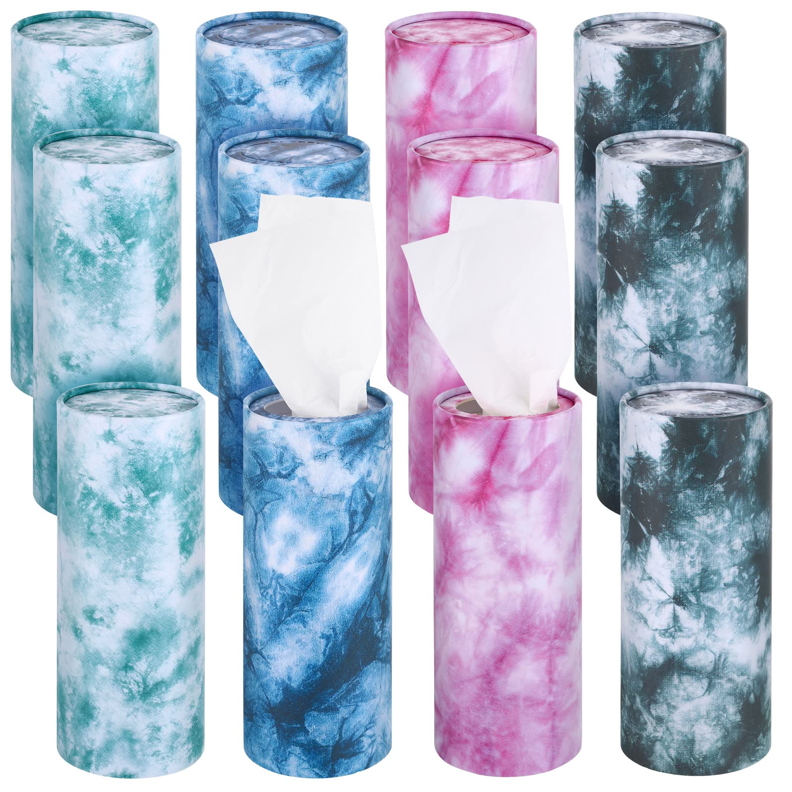 12-Piece Round Car Tissue Boxes for Cup Holders - Tie Dye Print Travel Napkins for Cars & Road Trips