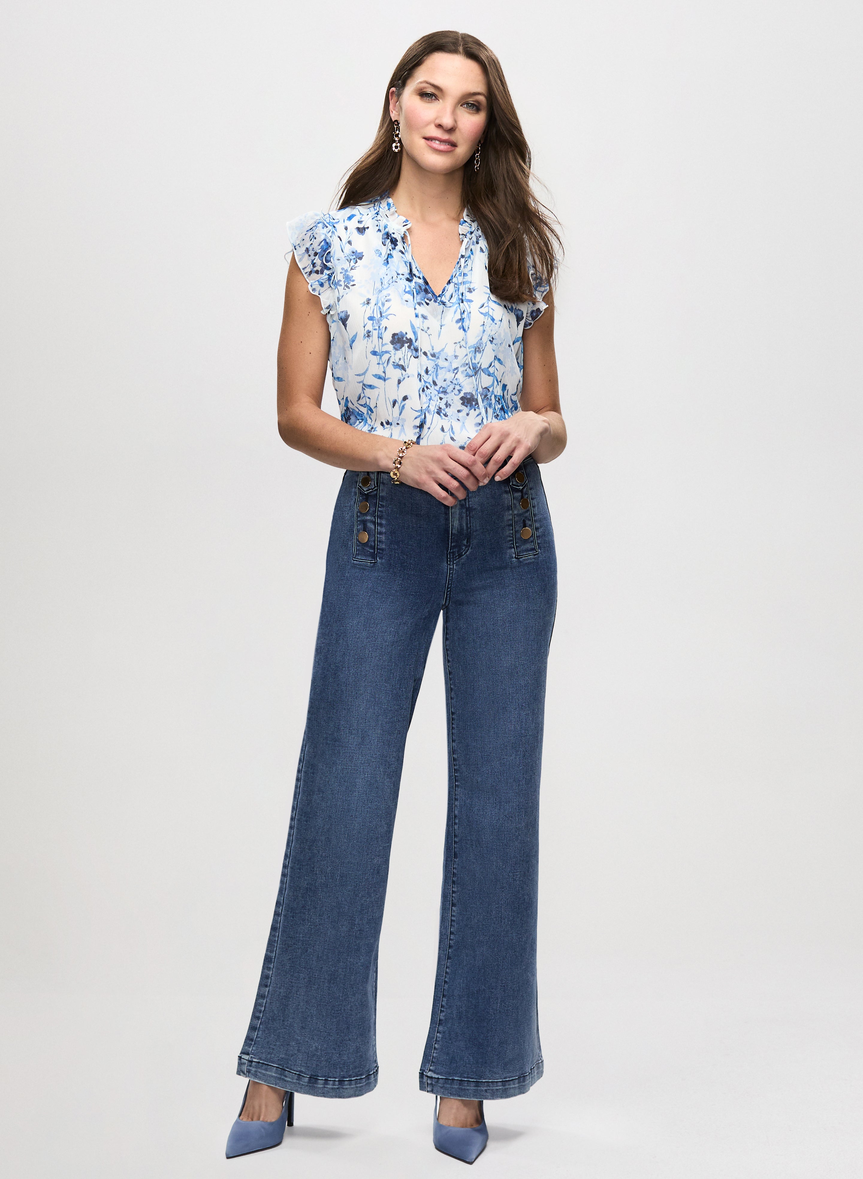 Floral Print Blouse & Wide Leg Jeans Set - Women's Boho Chic Outfit for Spring Summer | Perfect for Casual Wear, Office, Date Night and Vacation