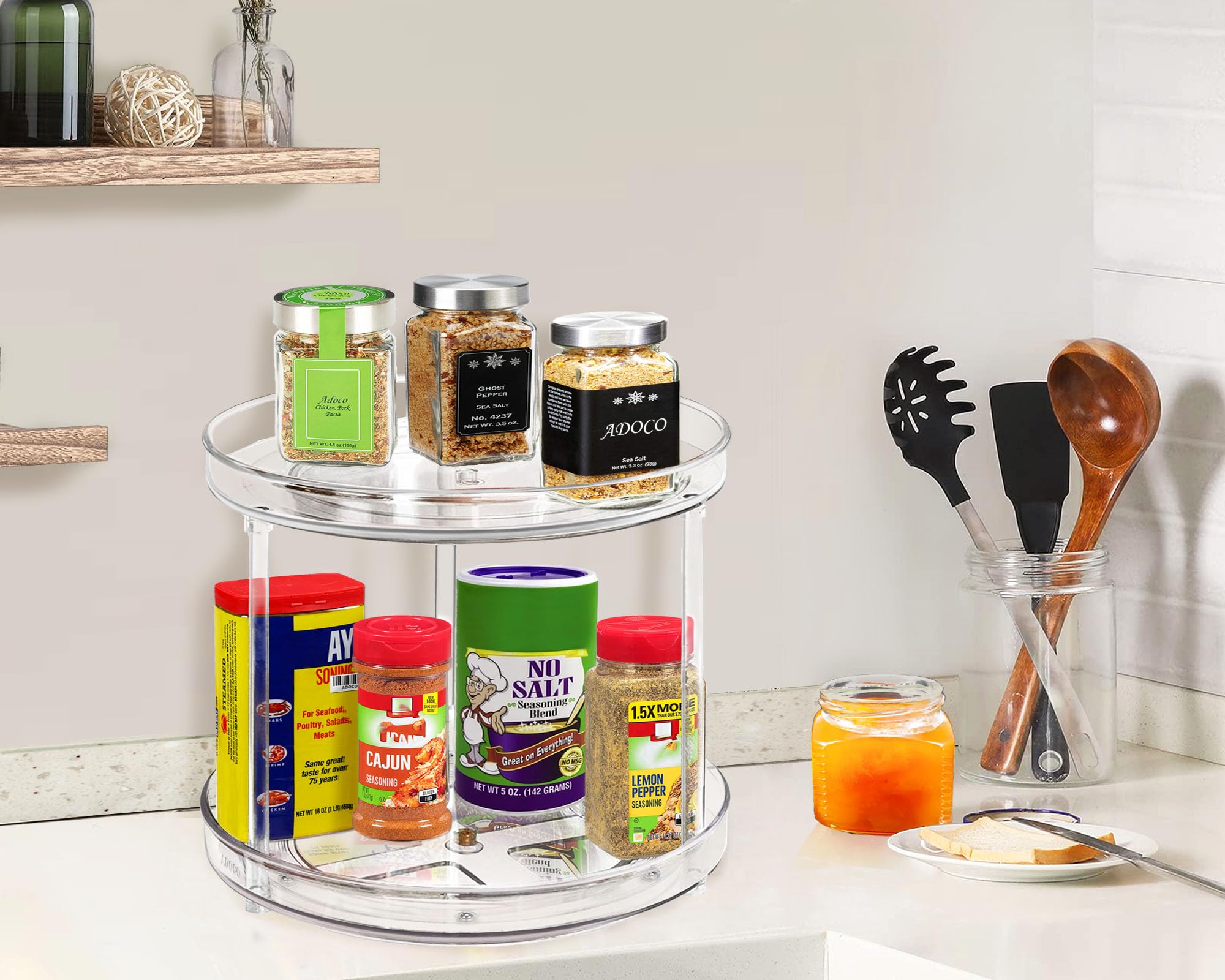 2 Tier Lazy Susan Bathroom Organizer - 9.25 Inch Clear 360° Rotating Makeup Organizer for Vanity, Skincare & Perfume Storage, Spice Rack for Cabinet - Perfect for Home Organization, Bathroom Counter & Kitchen Pantry Storage