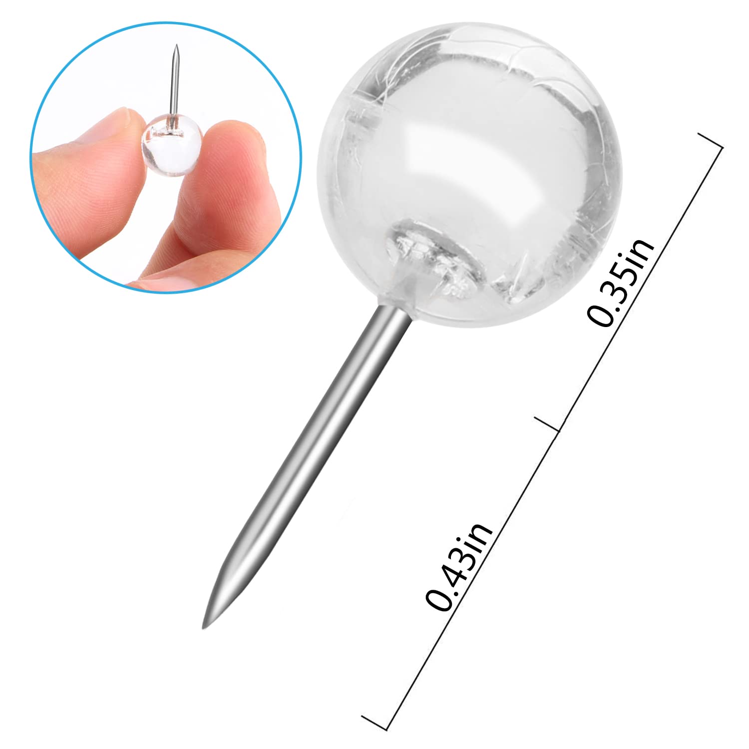 Yalis 1/3 Inch Silver Push Pins - 100 Count Large Map Tacks with Steel Point & Clear Plastic Round Head - Perfect for Bulletin Boards, Office Maps, and Home Organization (Silver)