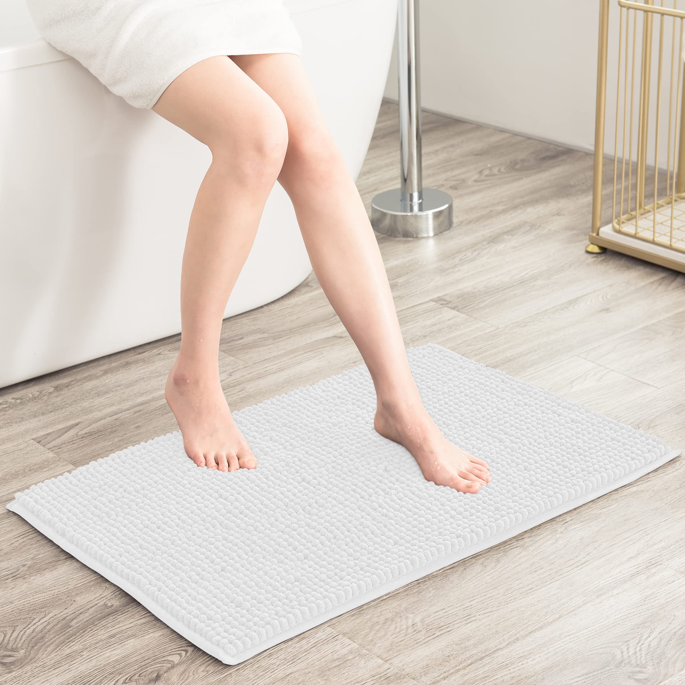 SUBRTEX Soft Chenille Bathroom Rug - Plush, Water Absorbent, Quick Dry Shower Mat (24x60 Inches, White) - Machine Washable for Bathroom, Shower & Vanity Use