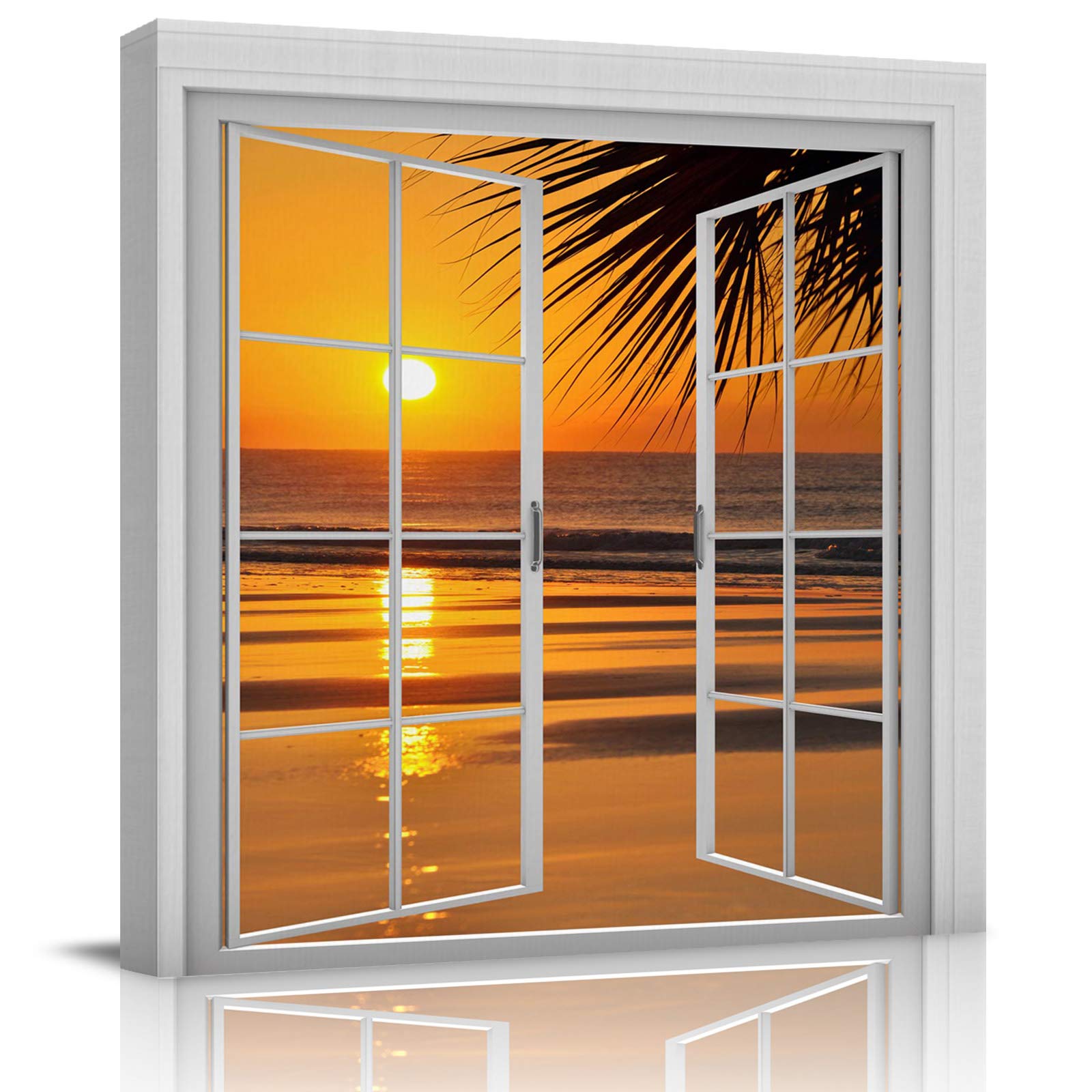 Ocean Coastal Golden Sunset Framed Canvas Wall Art - Tropical Palm Tree Reflection Abstract Painting Print for Bedroom, Bathroom & Kitchen Decor (8x8 Inches, Ready to Hang) - Perfect for Beach House, Living Room & Gift Giving
