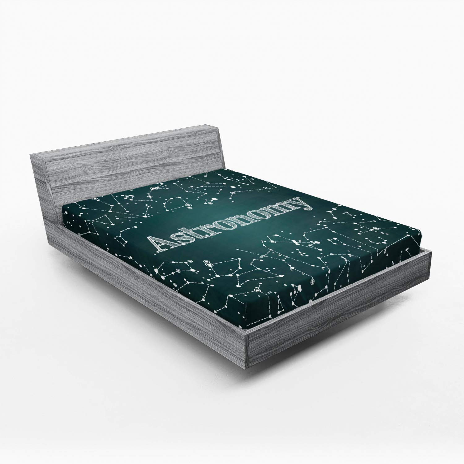 Ambesonne Queen Size Fitted Sheet - Astronomy Constellation Design with Star Clusters, Deep Pocket Elastic All Around for Comfort, Green & White | Perfect for Space-Themed Bedrooms, Dorm Rooms & Science Enthusiasts