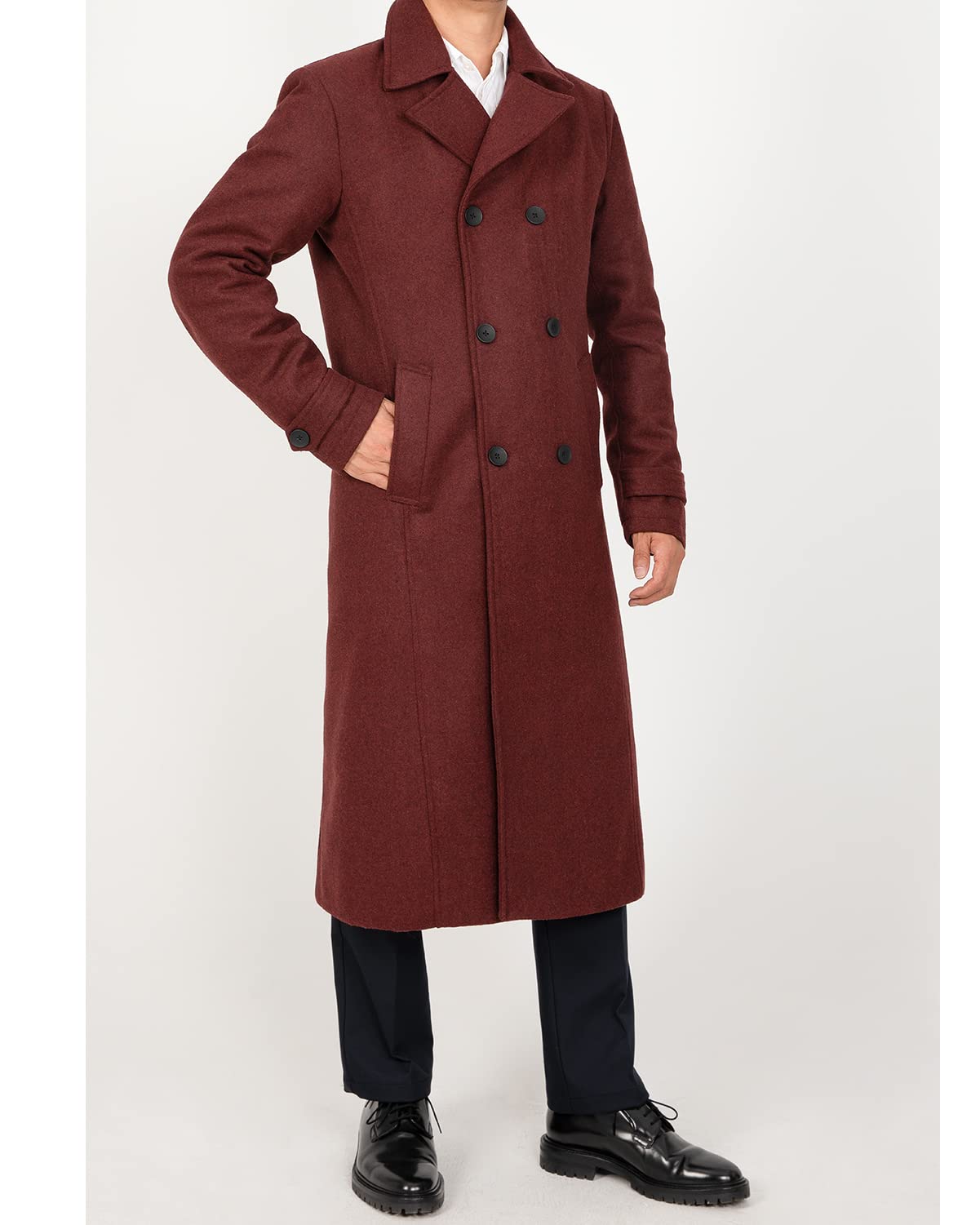 Men's Long Wool Blend Double Breasted Trench Pea Coat - Winter Wool Overcoat Top Coat for Business, Office & Formal Occasions