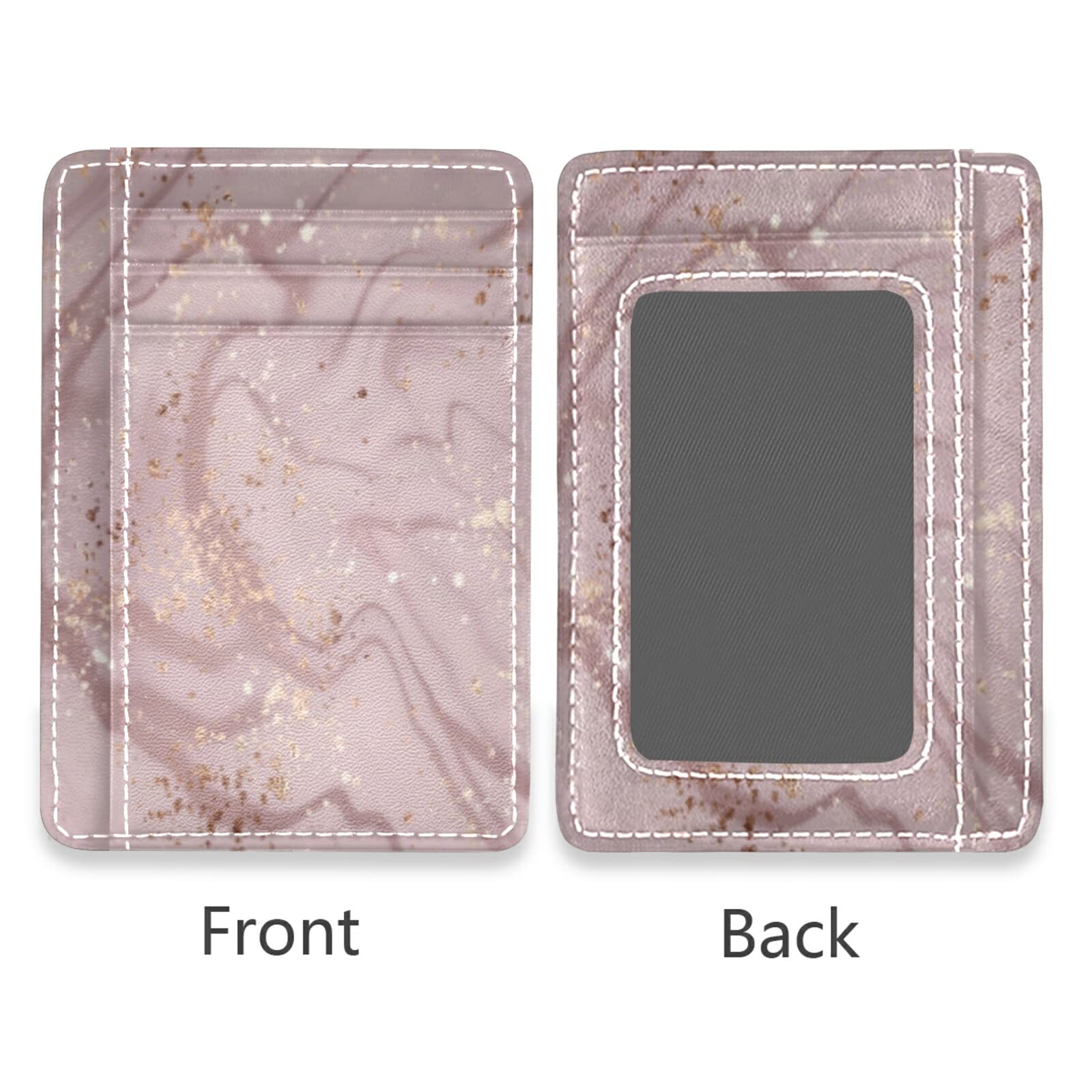 Pink Liquid Marble Rose Gold Dust Minimalist RFID Blocking Leather Wallet - Slim Front Pocket Card Holder for Men & Women | Stylish Gift for Everyday Use & Travel
