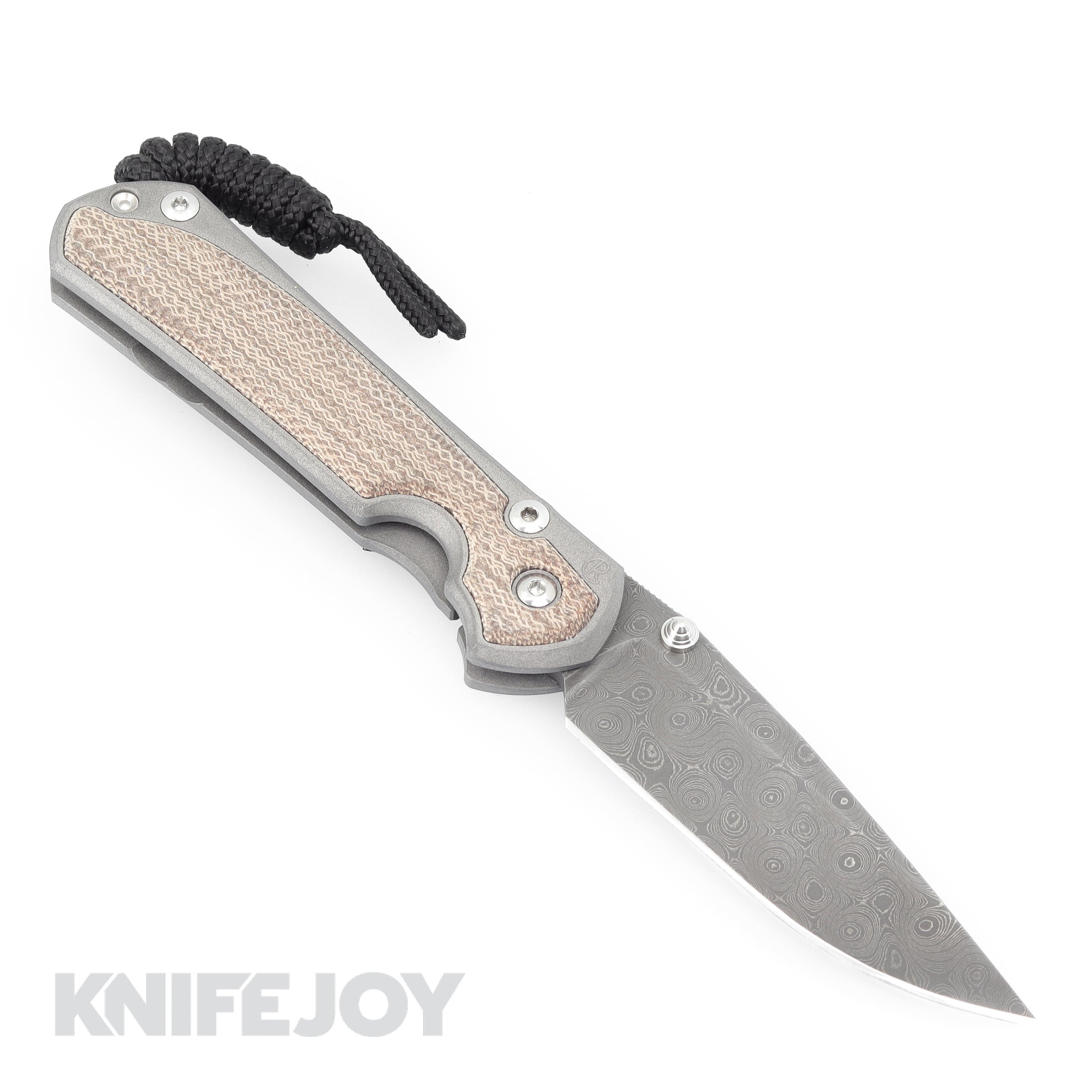 Chris Reeve Knives Small Sebenza 31 LH - Natural Canvas Micarta Inlay Drop Point Raindrop Damascus Folding Knife - EDC, Outdoor, Camping & Survival Gear