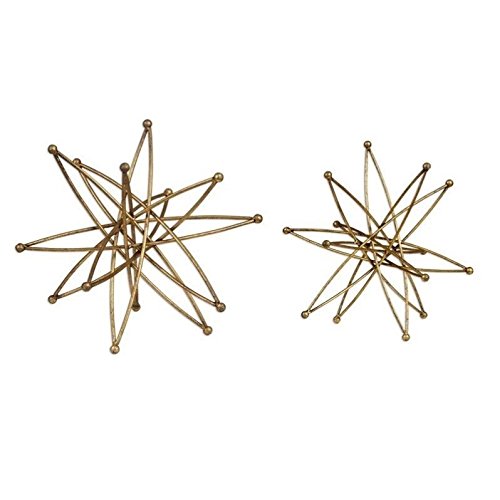 BOWERY HILL Modern Gold Leaf Atom Decor Set of 2 - Elegant Contemporary Iron Sculpture for Home Office Desk Decor, Bookshelf Display & Minimalist Wall Art